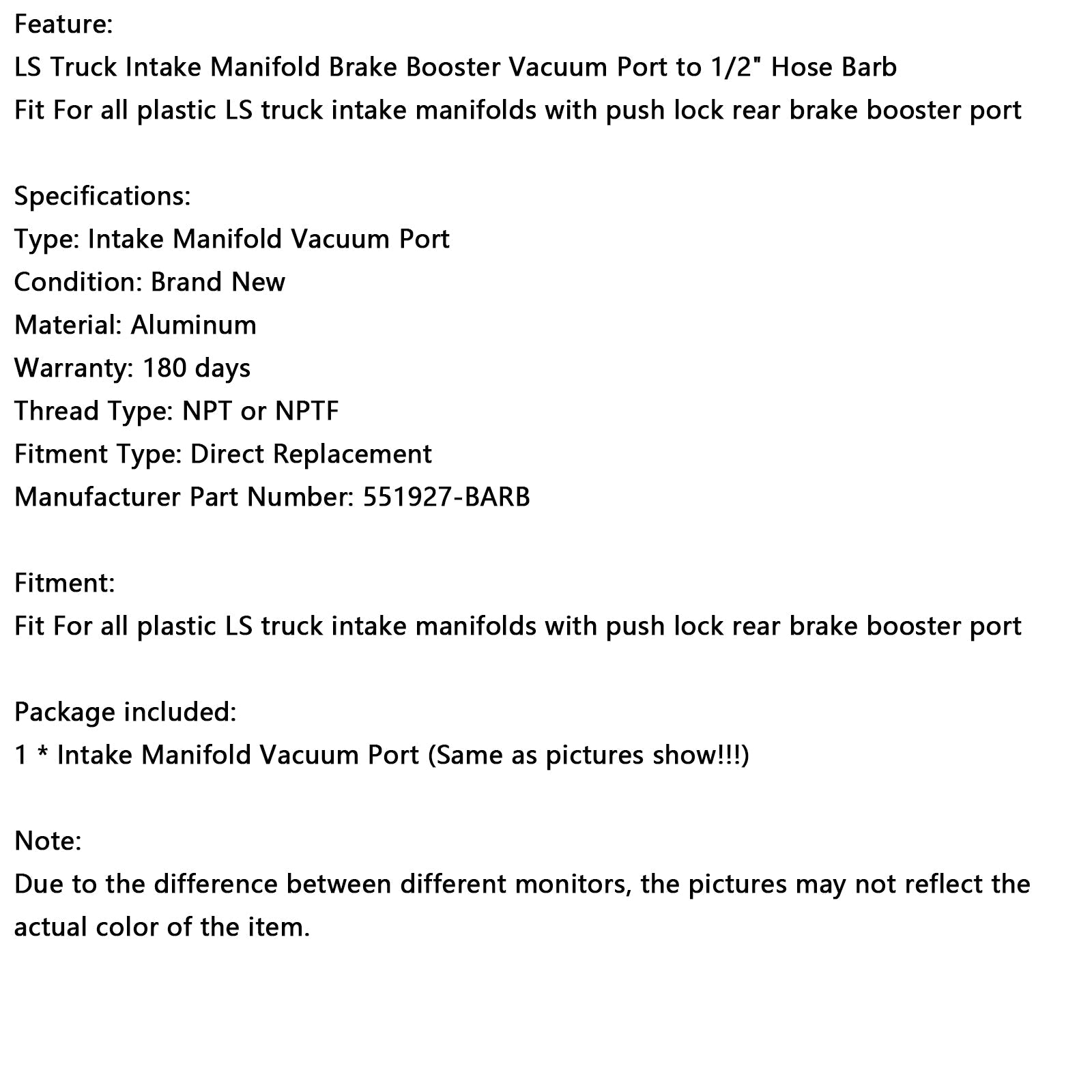 1/2" piikkiliitin2""alipaineliitäntään, LS-kuorma-auton imusarjaan, LQ4-takajarrun ahtimeen