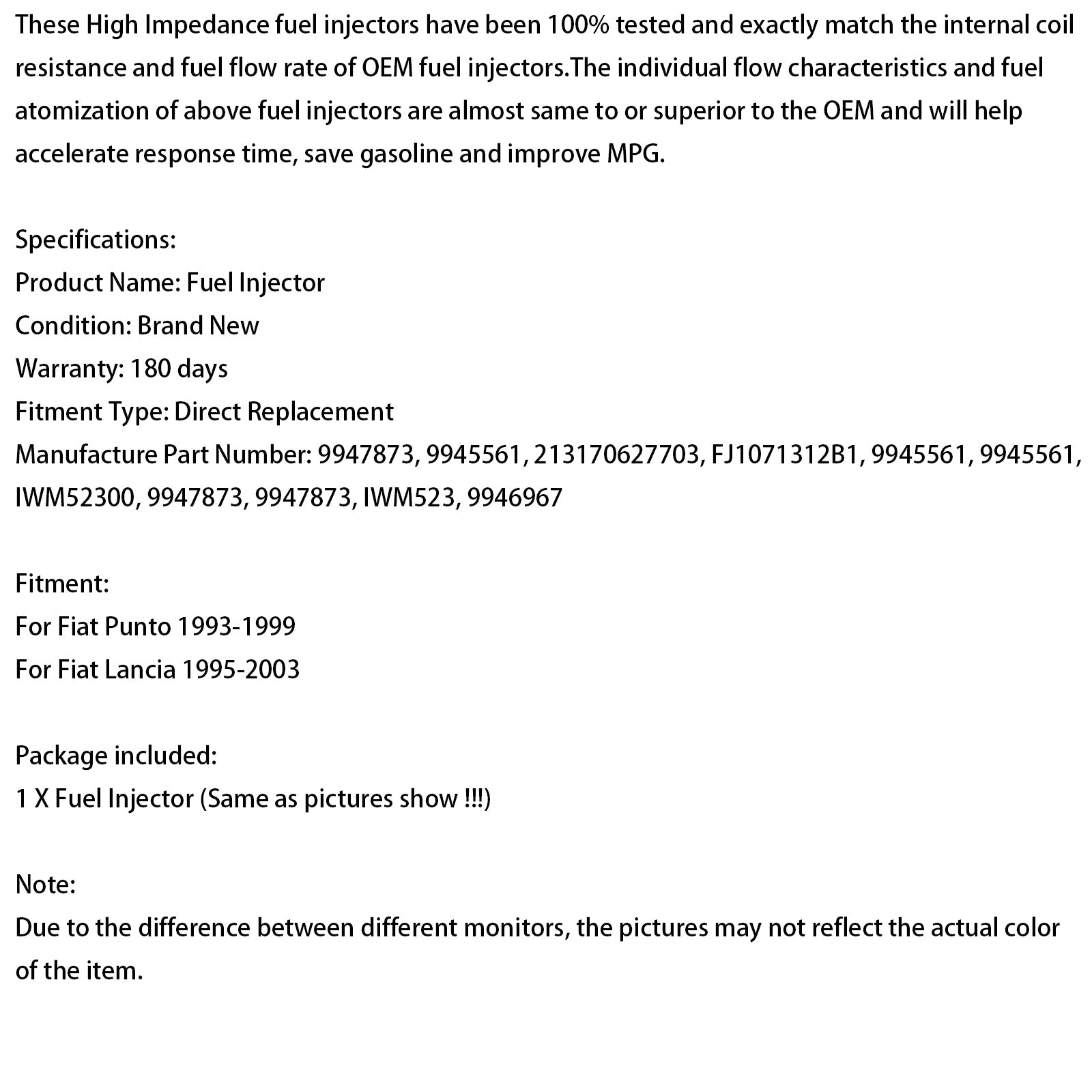 1 brandstofinjector IWM52300 voor Fiat Punto en Lancia 9947873