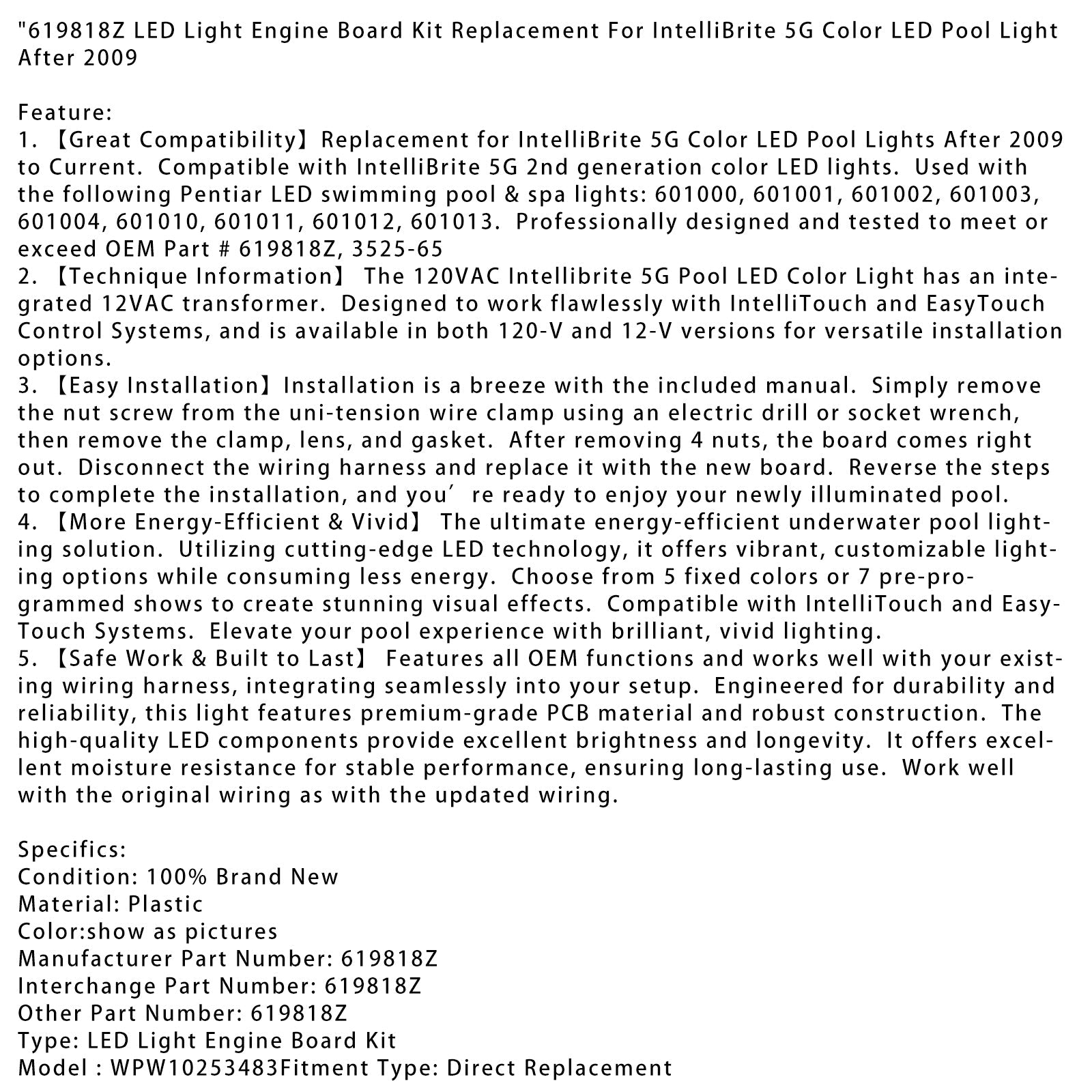 Zestaw silnika oświetlenia LED 619818Z dla LED Intellibrite Kolor LED LED LED 5G