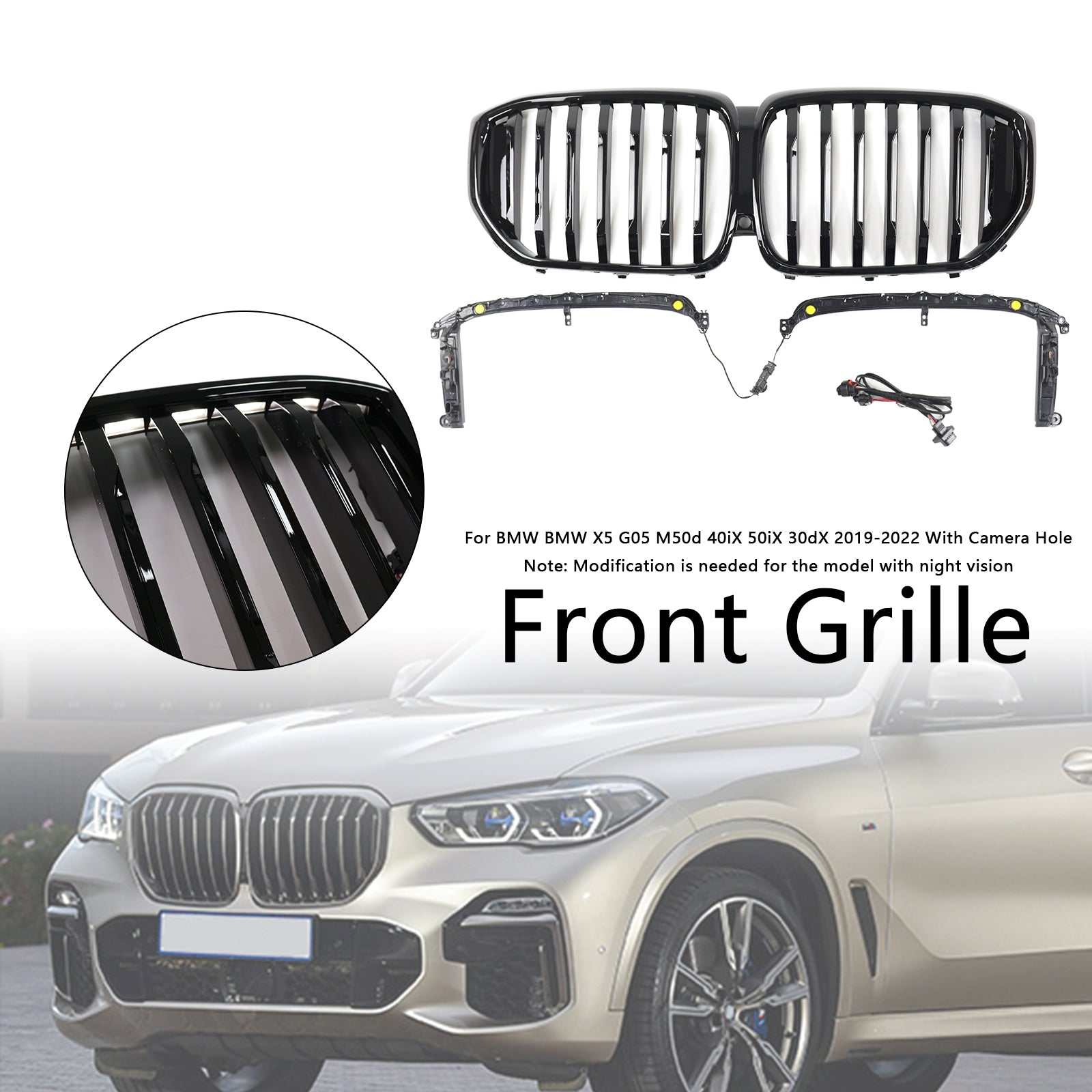 Calandre avant noire brillante BMW X5 G05 M-Performance 2019-2022 51137454887