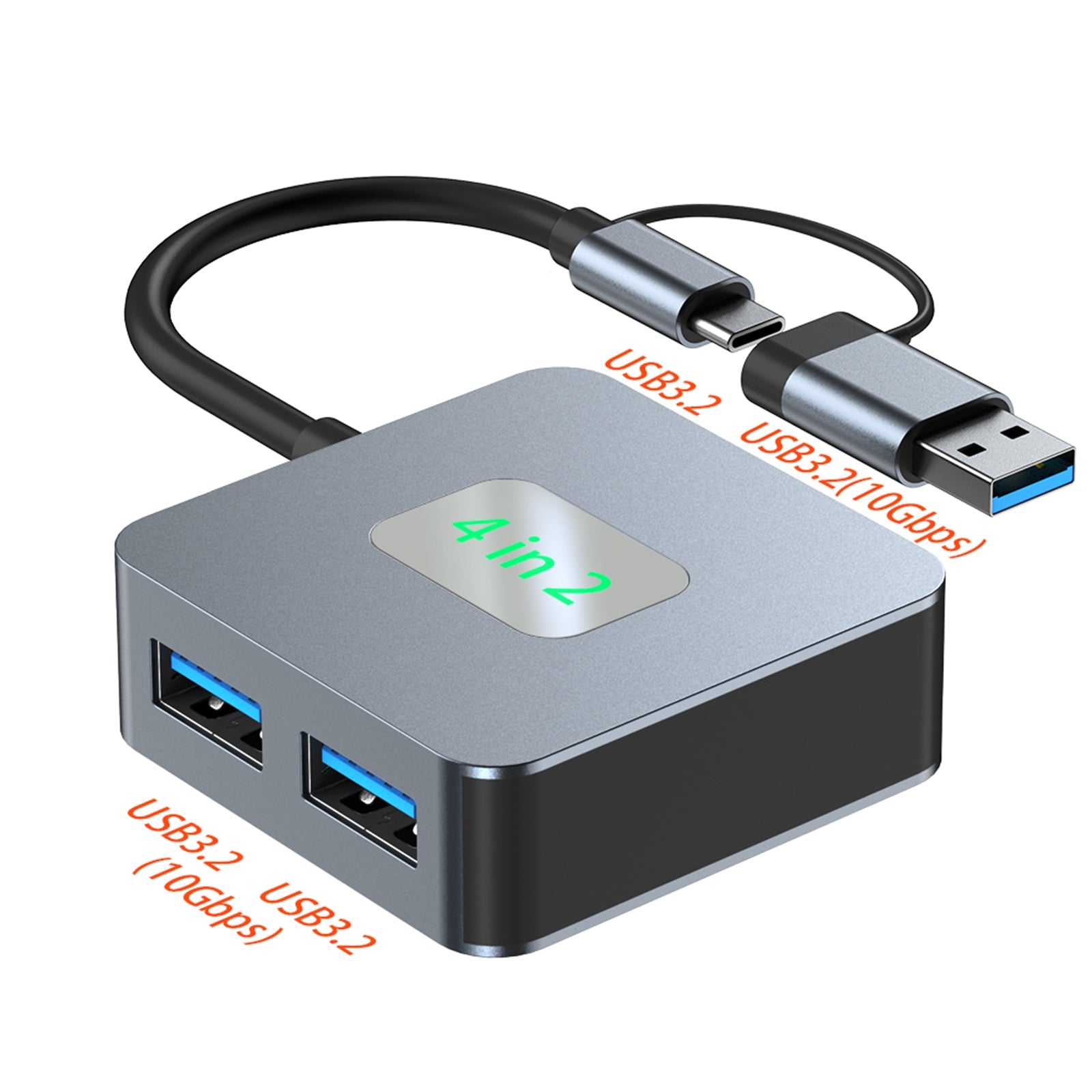 4 in 2 Type-C + USB naar USB3.2*4 Interface Hub-adapter voor MacBook iPad 15