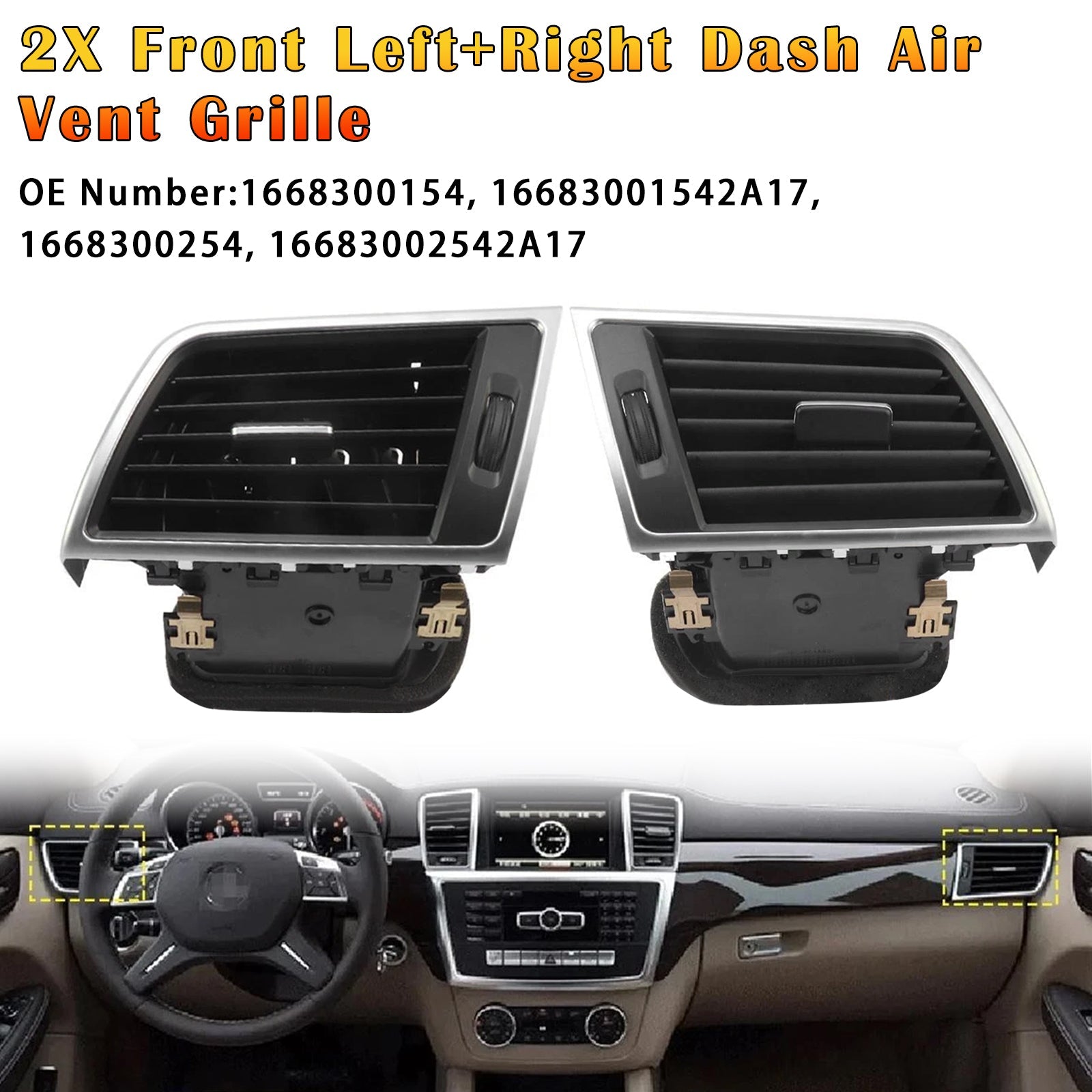 Linker en rechter ventilatieroosters voor het dashboard (2 stuks) voor Mercedes-Benz ML-klasse (W166) 2013-2015, referentie 16683001542A17