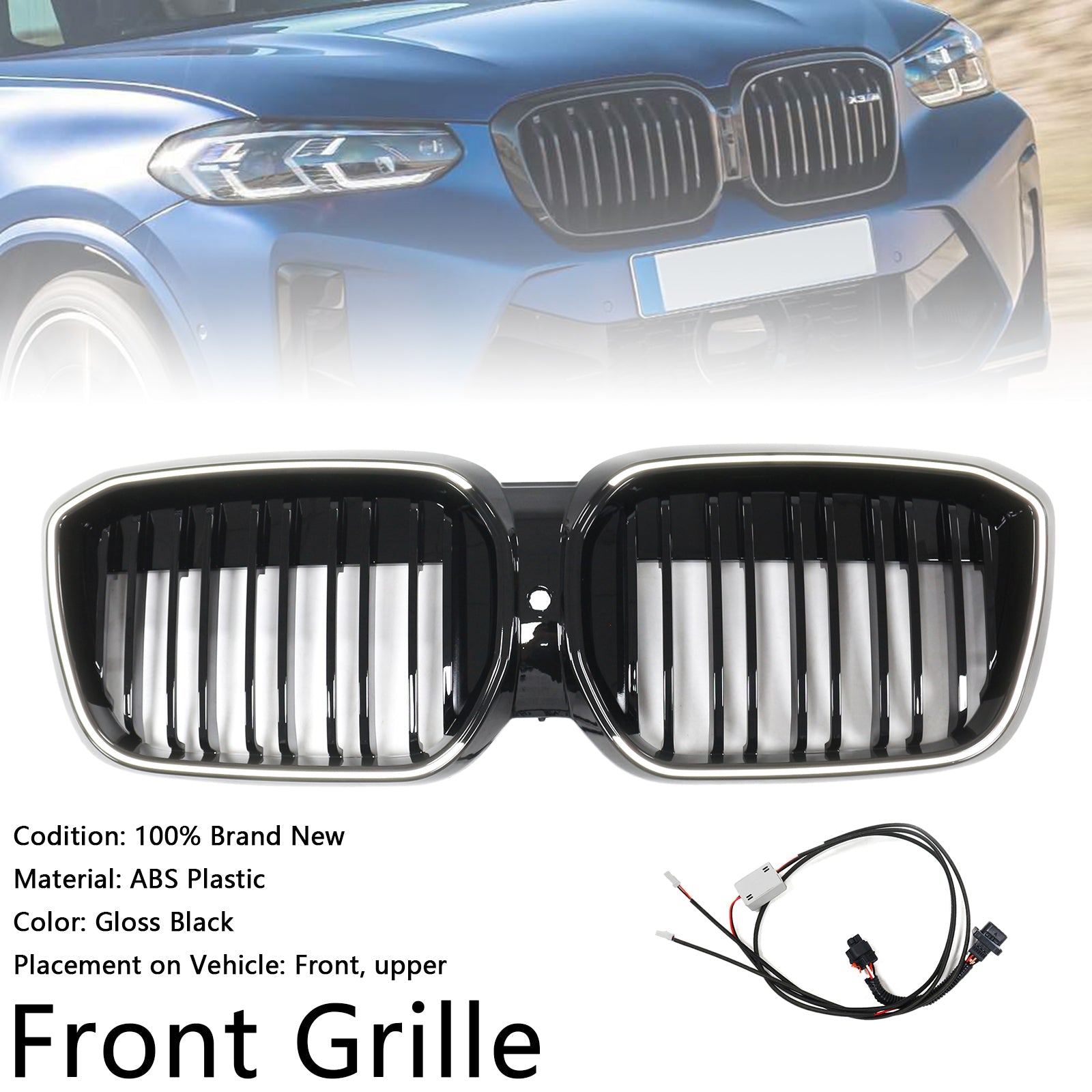 Grille de calandre avant noire brillante à double lamelles pour BMW IX3 G08 LCI 2022-2024