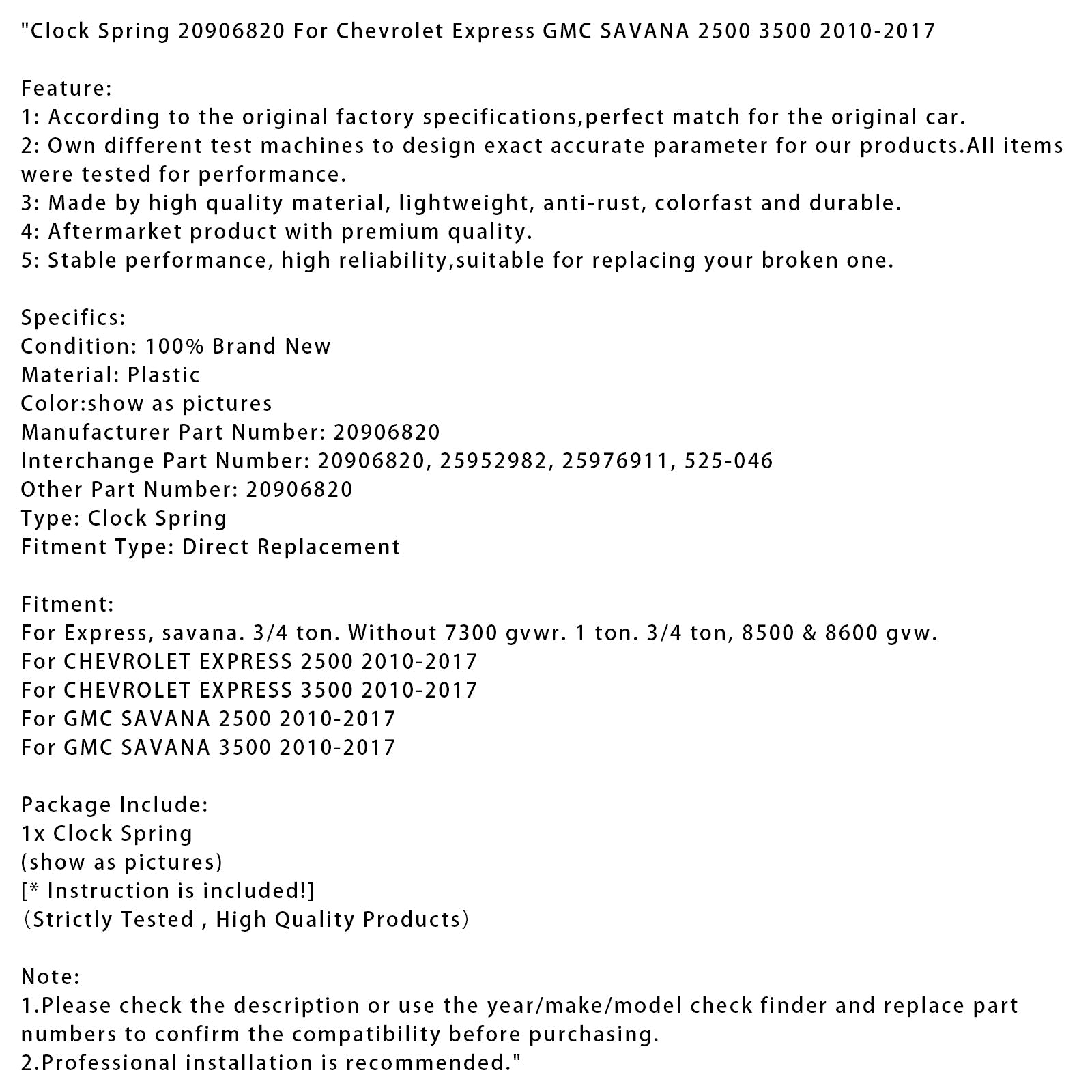 Pomlad&Ura 20906820 za Chevrolet Express GMC SAVANA 2500 3500 2010-2017