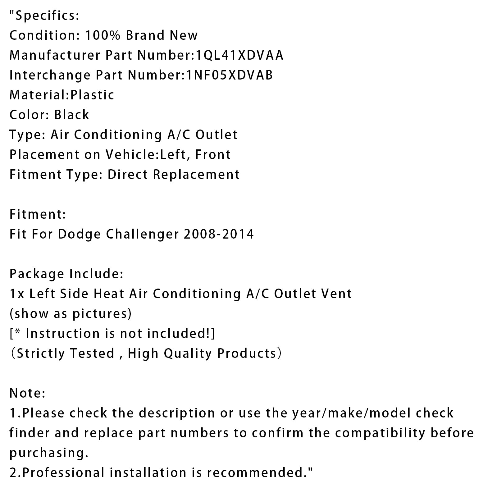 Uscita di&Bocchetta aria condizionata lato sinistro per Dodge Challenger 2008-2014 1QL41XDVAA