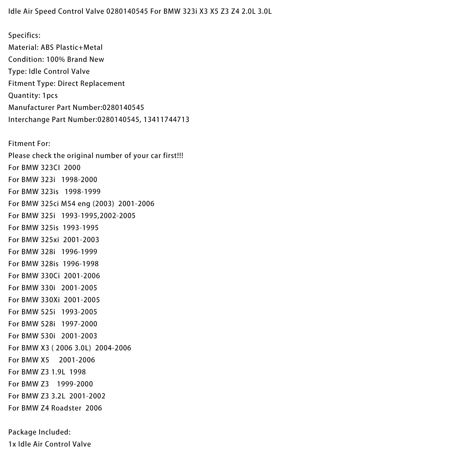Valvola di controllo del minimo 0280140545 per BMW 323i X3 X5 Z3 Z4 2.0L 3.0L