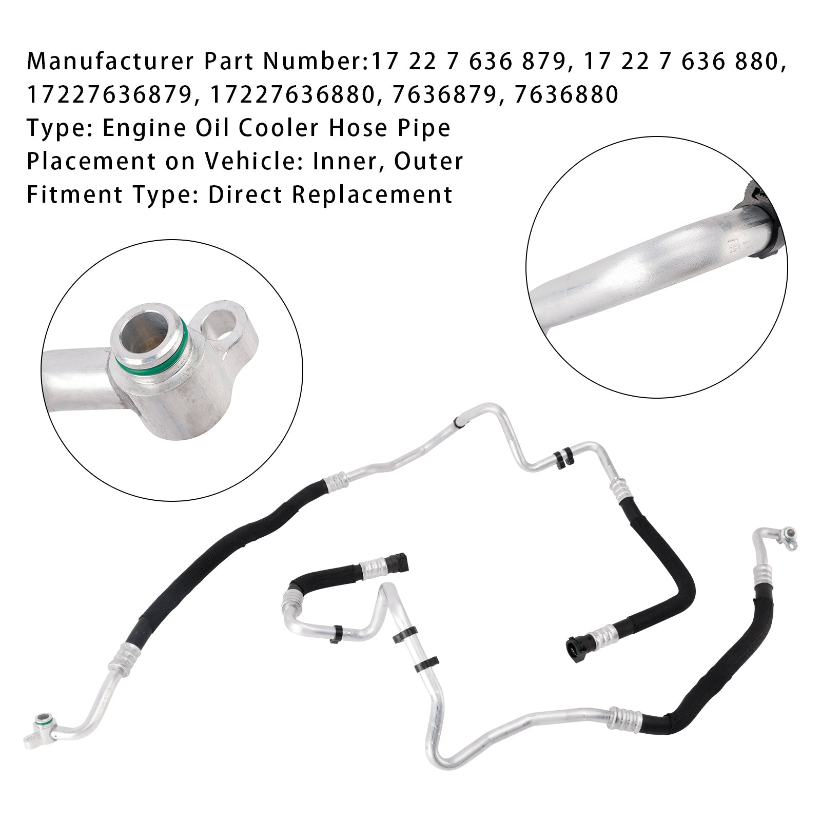 Tuyau d'admission et de sortie de refroidisseur d'huile moteur 2X pour BMW Série 5 trois boîtes (F10) 2010-2016 17227636879