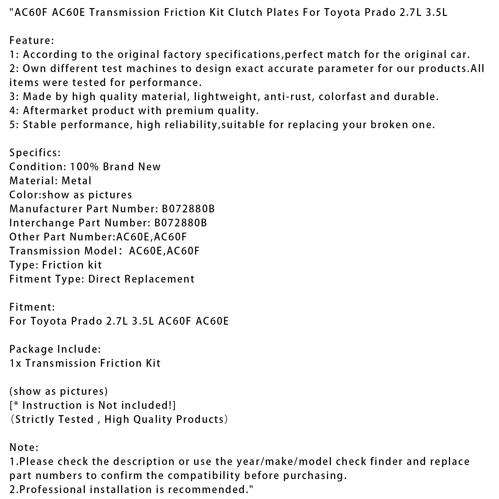 kit de discos'embrague para transmisión Toyota Prado 2.7L 3.5L AC60F AC60E
