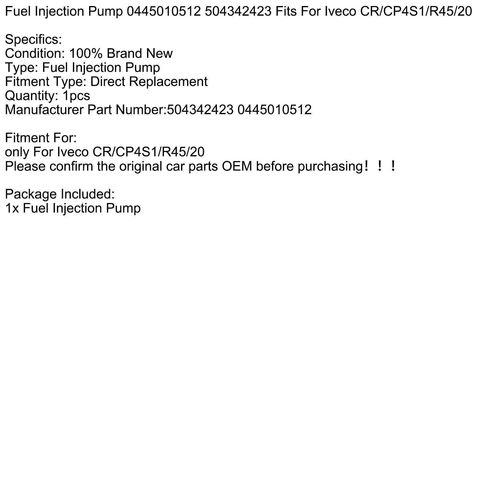 Pompa d'iniezione carburante Iveco CR/CP4S1/R45/20 0445010512 504342423