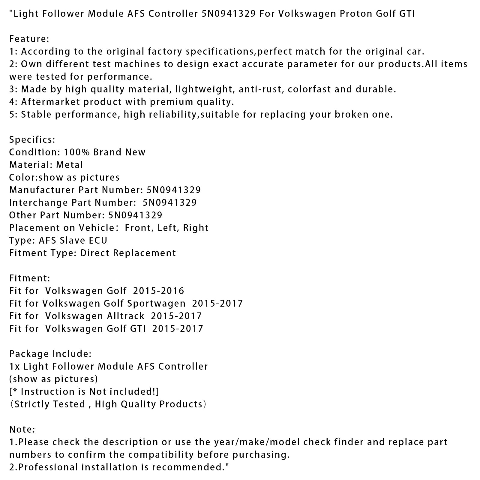 Moduł śledzenia reflektorów Kontroler AFS 5N0941329 do Volkswagena Proton Golf GTI