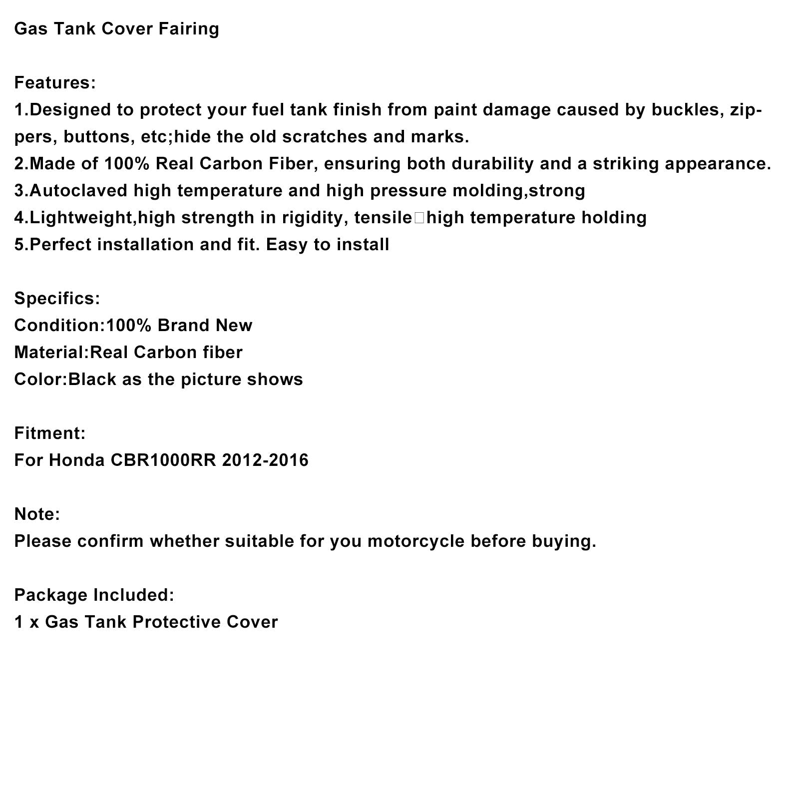 Tankkuip van echt koolstofvezel voor Honda CBR1000RR 2012-2016