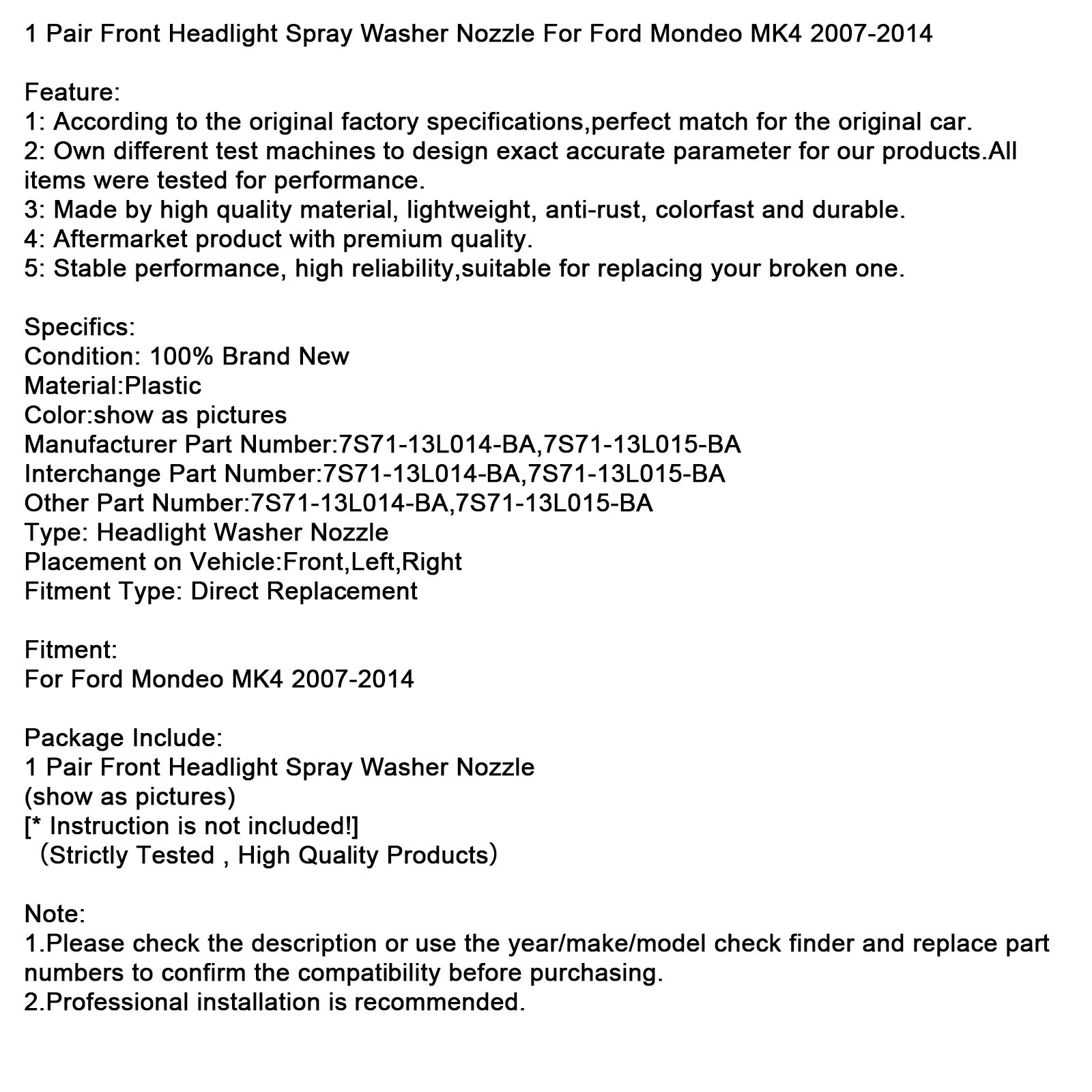 2007-2014 Ford Mondeo MK4 - Par šob za pranje prednjih žarometov