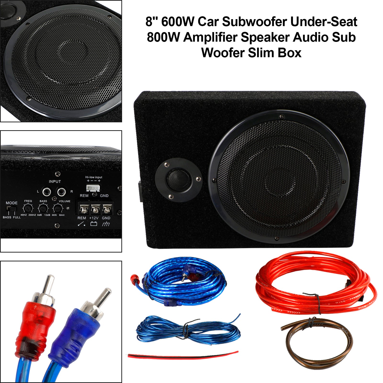 8" 600W autosubwoofer voor onder de stoel, versterker, luidspreker, audiosubwoofer, slanke behuizing, VS