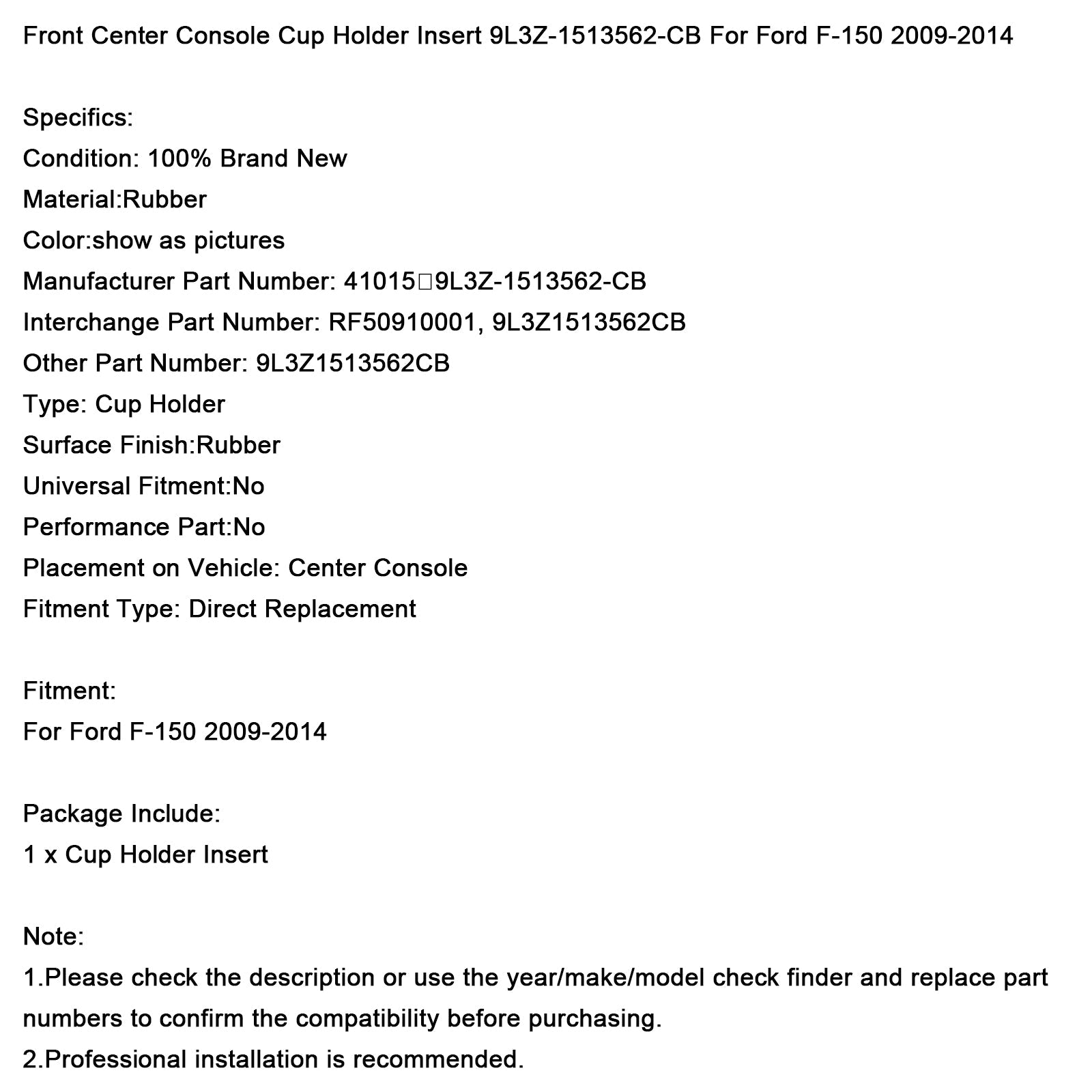 Carte Center per Ford Ford F-150 Console centrale 2009-2014 9L3Z1513562-CB