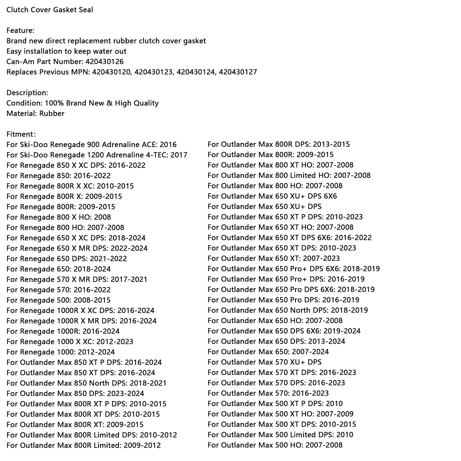 Junta de tapa d'Embrague 420430126 para Can-Am Commander Outlander Renegade Max