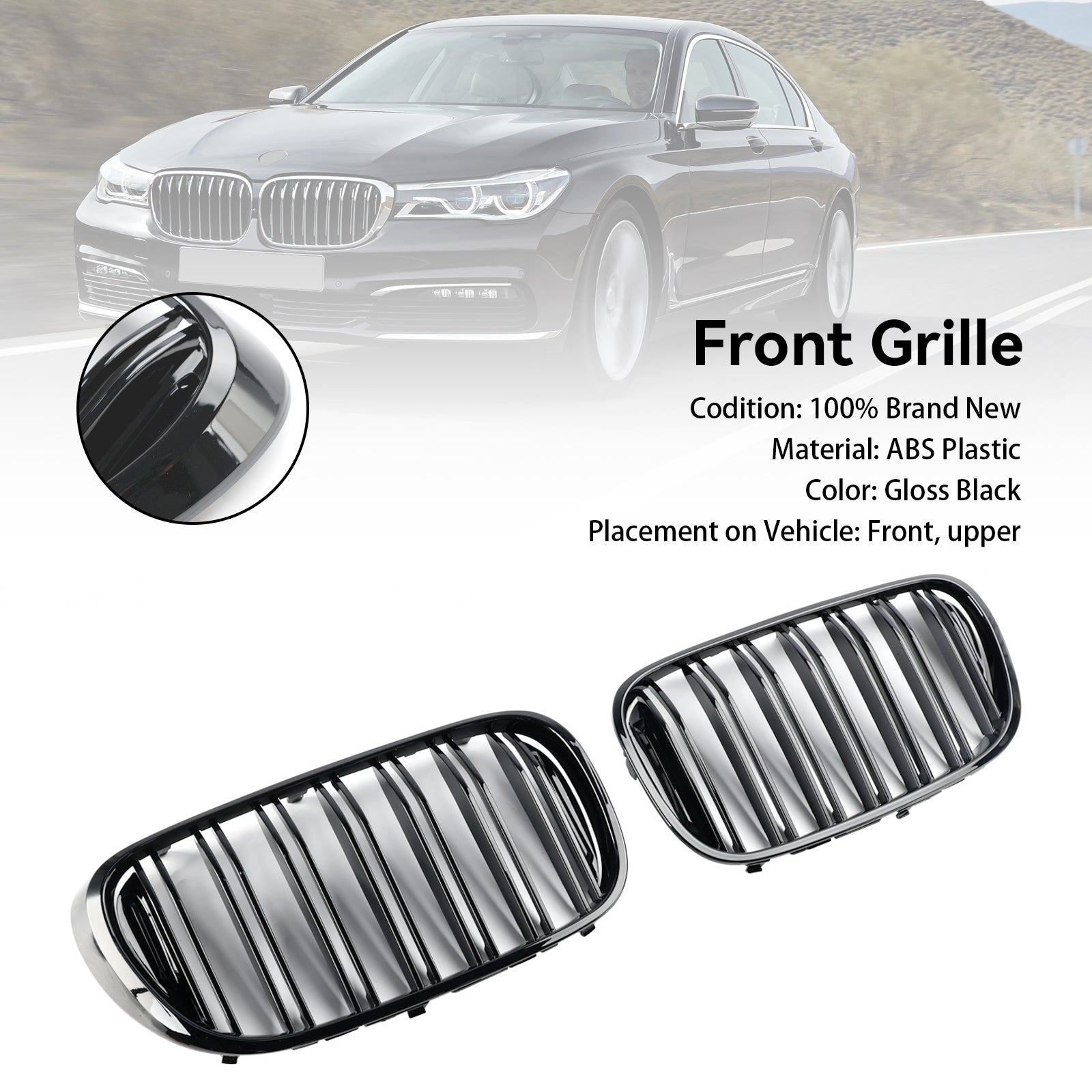 Zwart 2 Slat Grille Grill Fit voor BMW 7 Serie G11 G12 2016-18 Pre-LCI