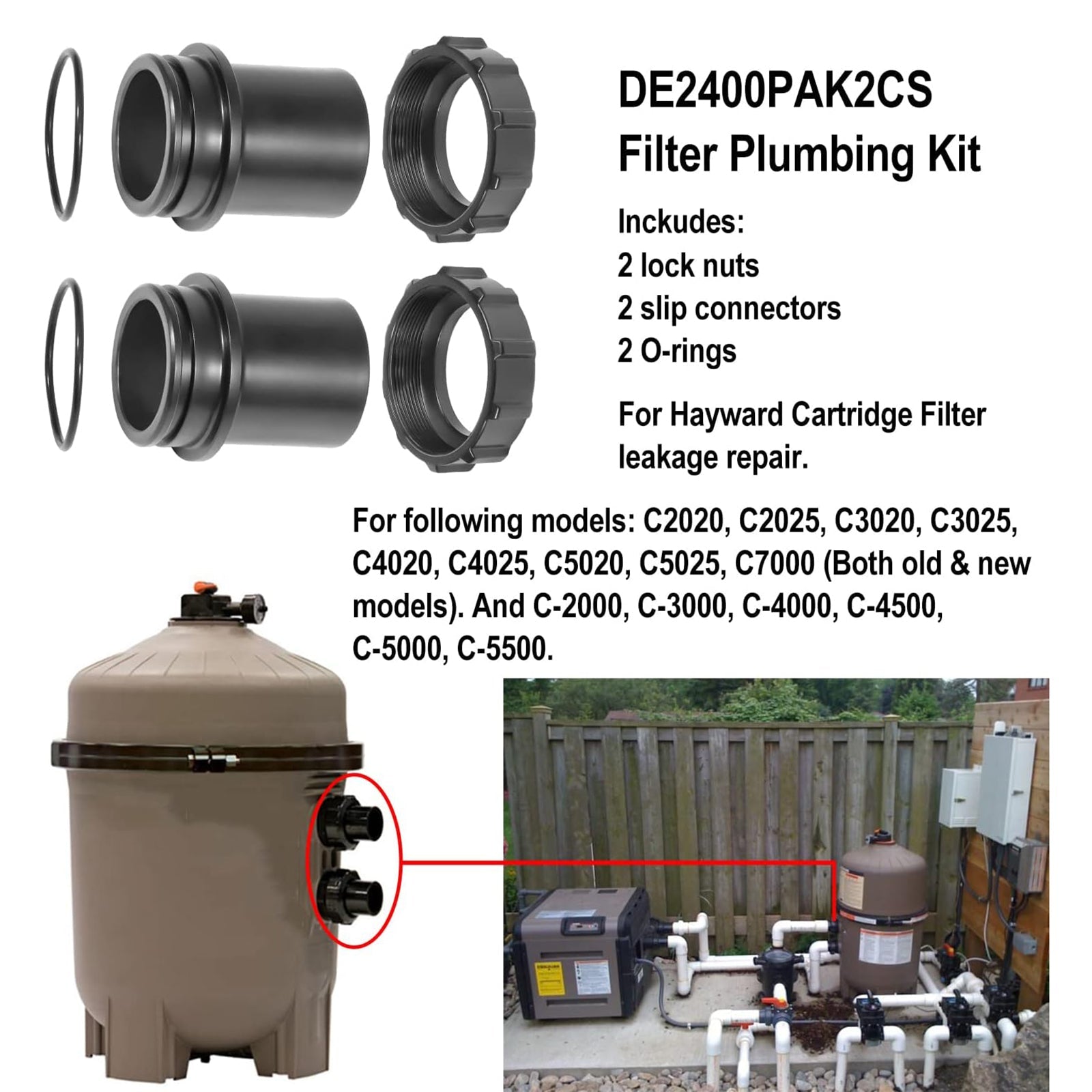 Kit de plomberie de remplacement pour filtre de piscine à cartouche Swim Clear