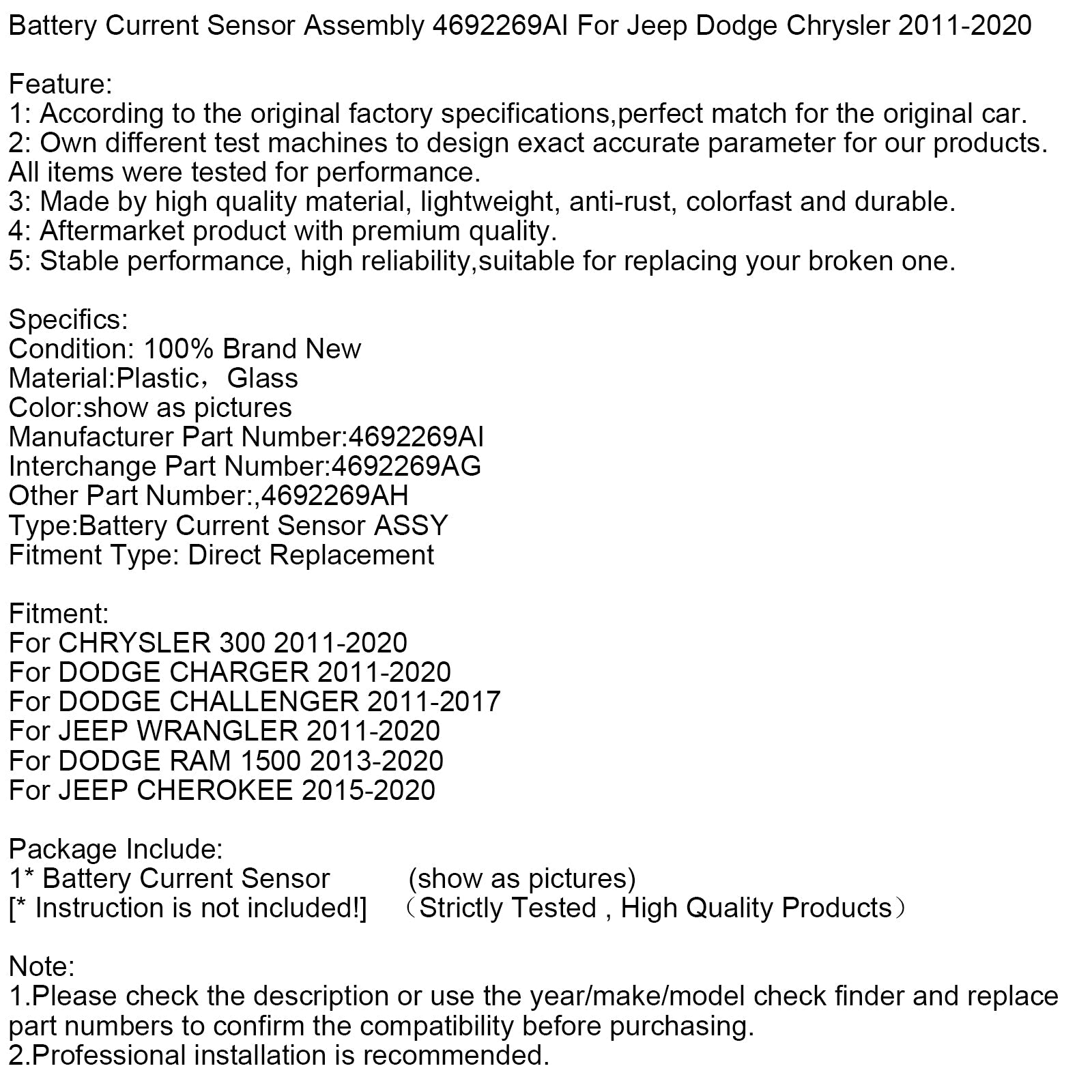 Akun virran anturi 4692269AI Jeep Dodge Chrysler 2011-2020