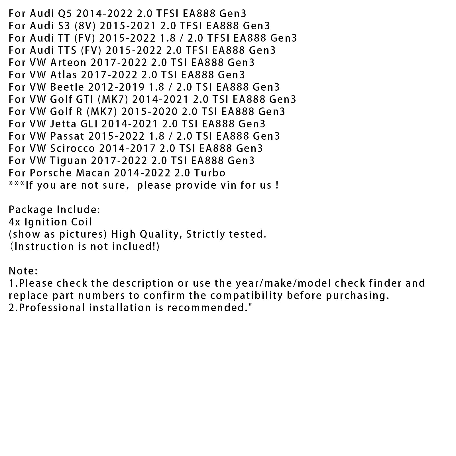 Tuljava'vžig 4 kosi 06L905110H za Audi A3 (8V) 1.8/2.0 TFSI EA888 Gen3 2014-2021