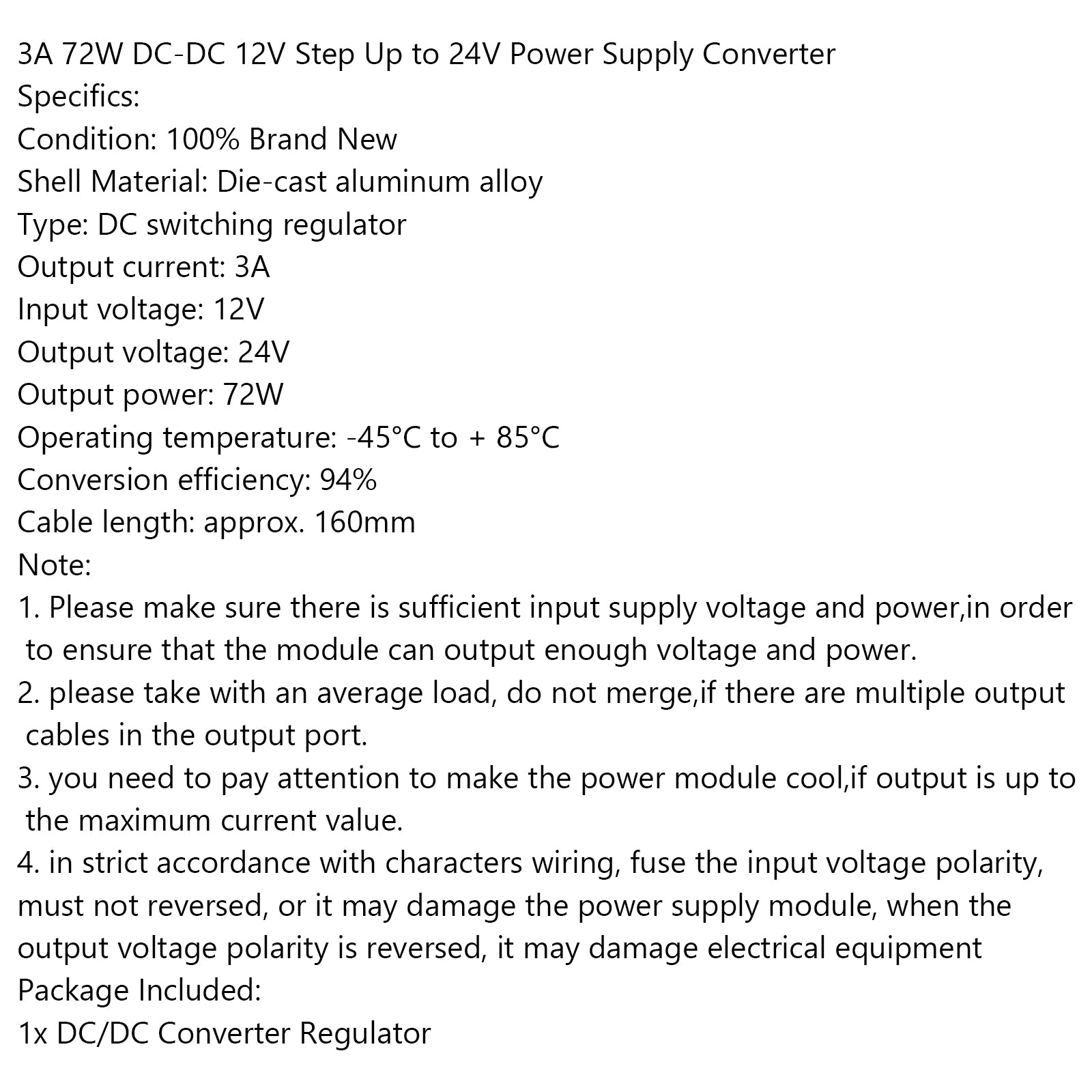 Étape DC-DC 12V jusqu'à 24V 3A 72W CONSEIL D'ALIMENTATION CONVERTISSE