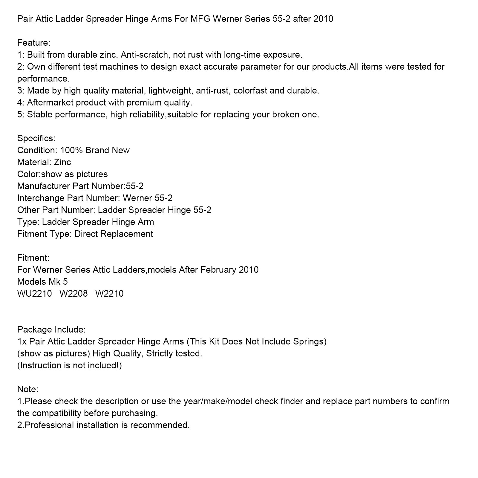 Pari Attic Ladder Exparir Tečaji za MFG Werner Series 55-2 po letu 2010