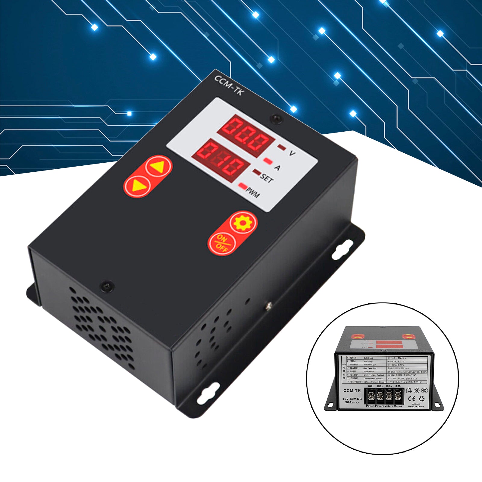 Regolatore di velocità motore CC 12-80 V 30 A Controllo avvio/arresto lento