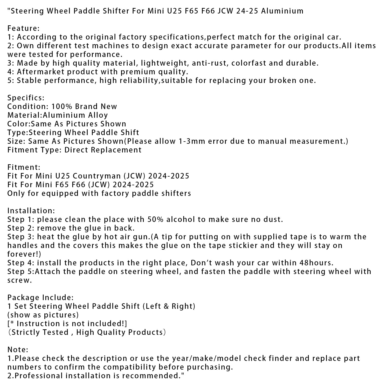 Palettes de changement de vitesse au volant pour Mini U25 F65 F66 JCW (2024-2025)