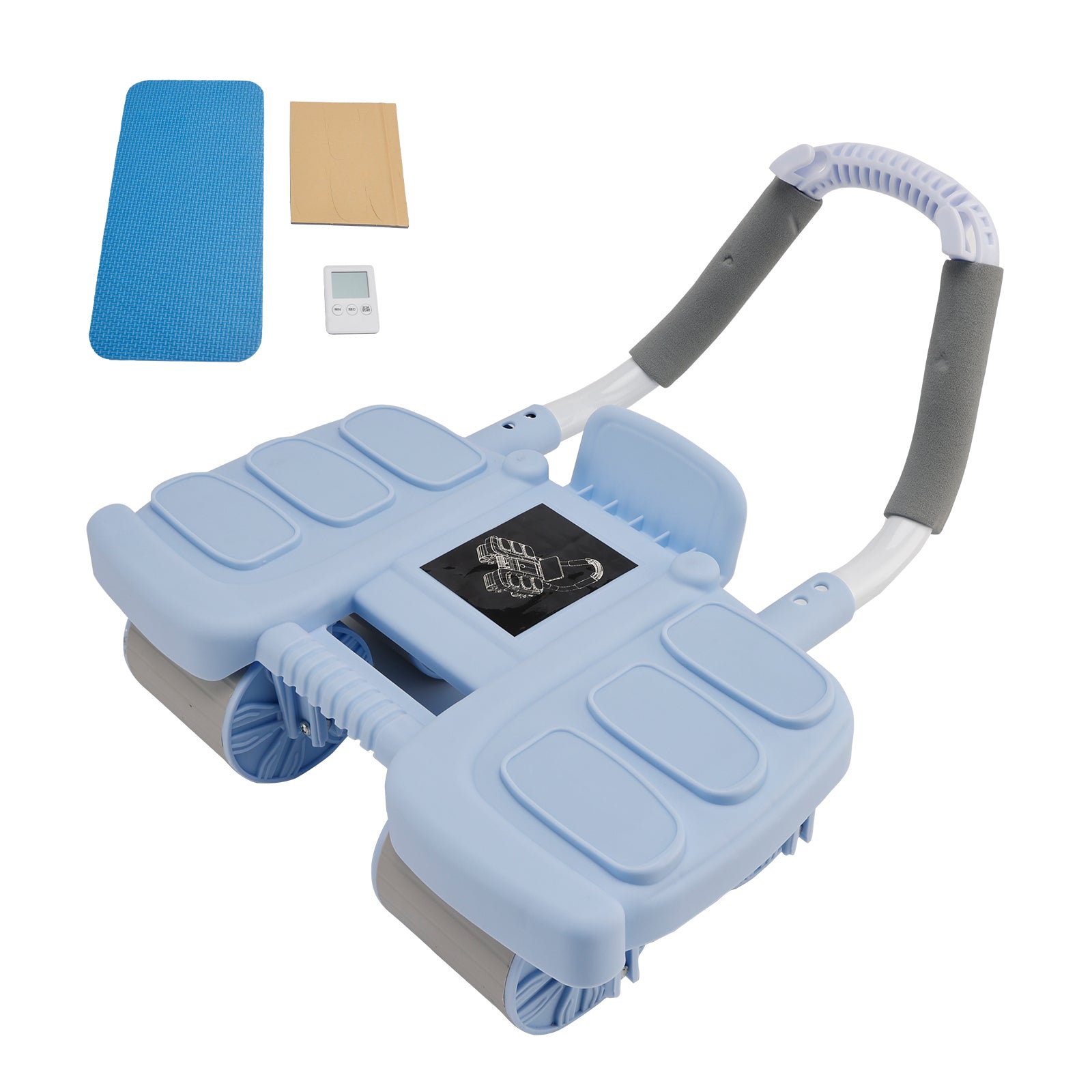 Équipement de Gym Domestique Portable - Roue Abdominale à Rebond Automatique Bleue avec Support de Coude et Stabilité à 4 Roues - Inclut une Minuterie - Entraîneur de Gainage Parfait pour Hommes et Femmes