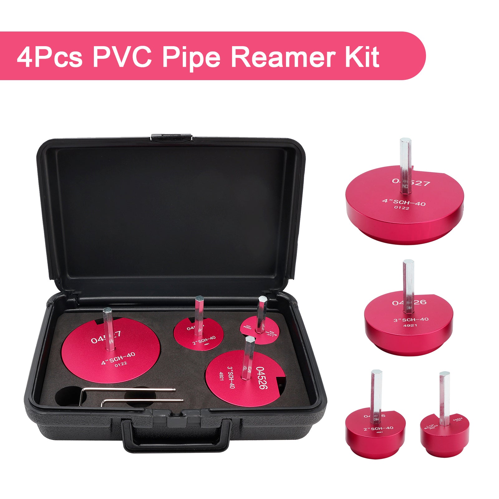 Kit de Alésoirs pour Tuyaux PVC 4 Pièces - Outil de Réparation d'Emboîtures SCH pour Perceuses 1/2"