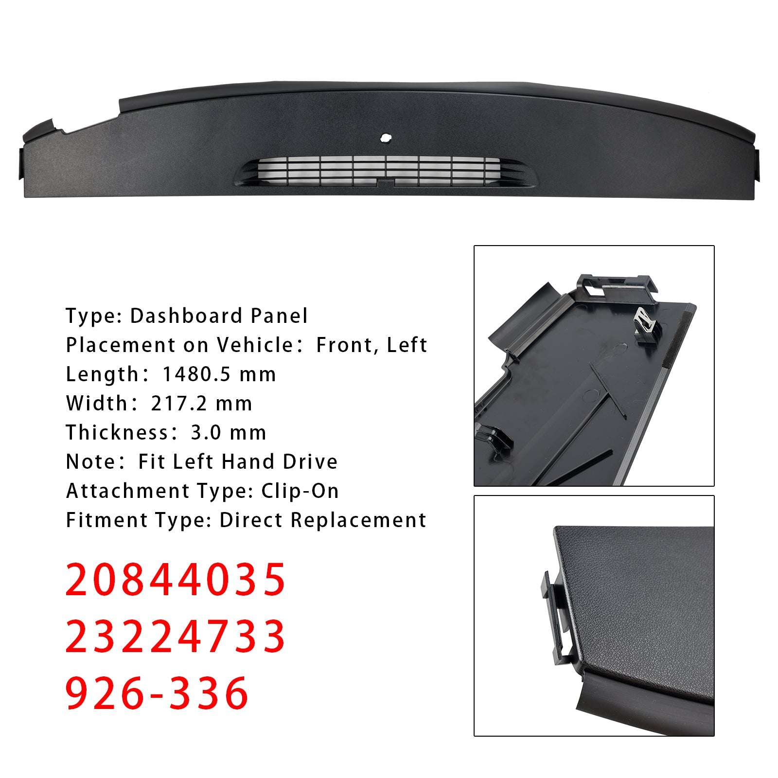 Panel Superior Tablero Negro 926-336 para Chevrolet Cheyenne 2010 (México) - Referencia : 20844035