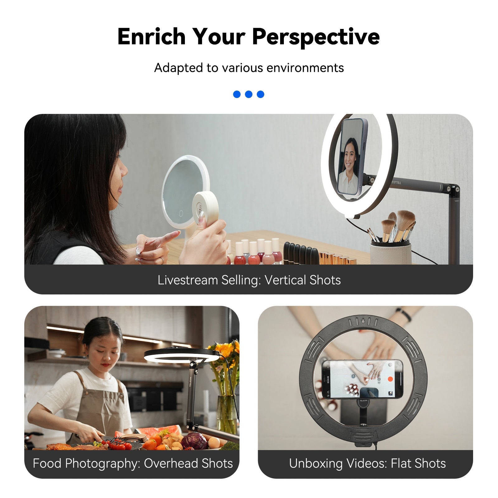 Supporto per diffusione video mobile live, anello della luce di riempimento, illuminazione da banco di bellezza