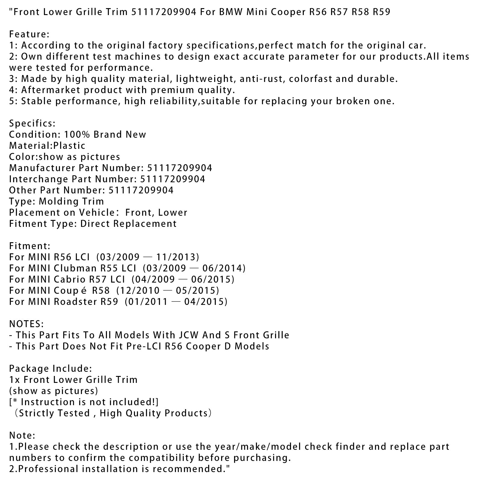 04/2009-06/2015 Mini Cabrio R57 LCI Spodnji Caplan Lible po 51117209904