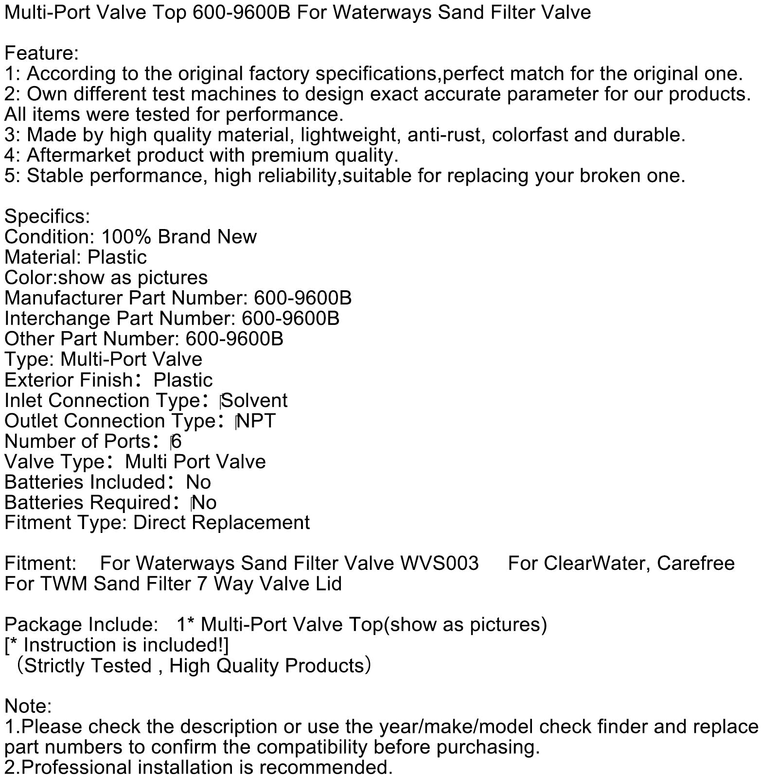 Več športni ventil Top 600-9600B za brusilni peščeni filtri