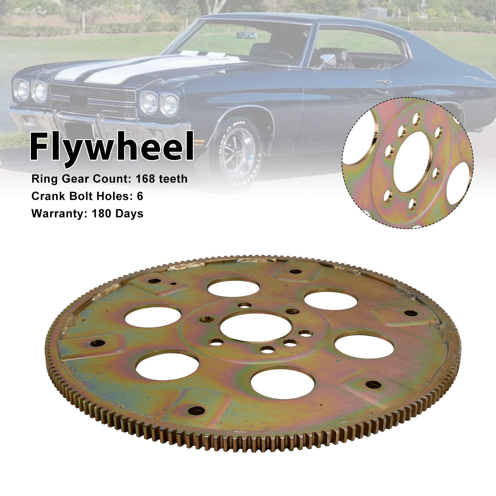 Volano esterno in acciaio zincato bianco a 168 denti per Chevy 454 (1970-1990) - Numero parte : 1845400