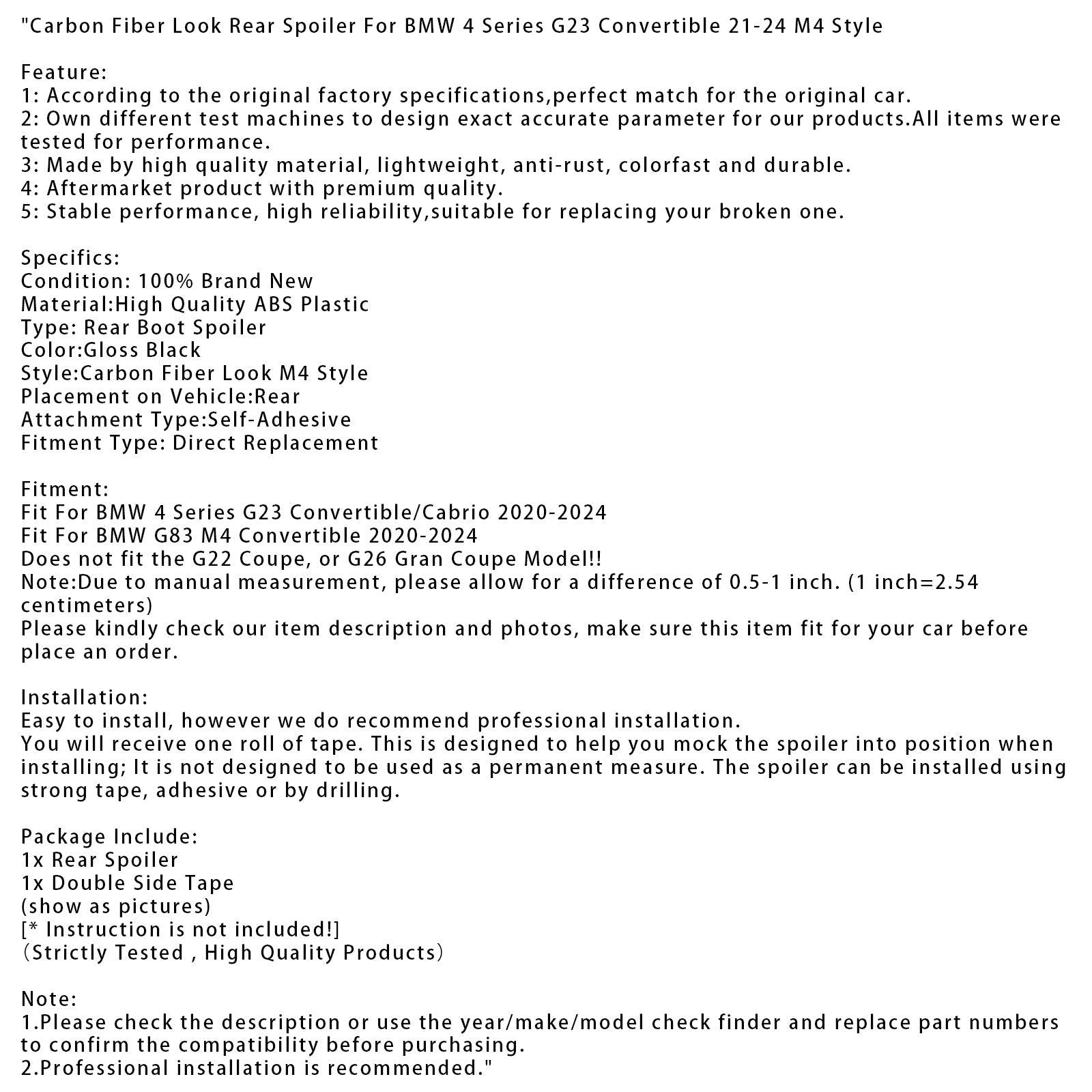 Tylny spoiler z wykończeniem z włókna węglowego do BMW serii 4 G23 Cabrio (2020-2024)