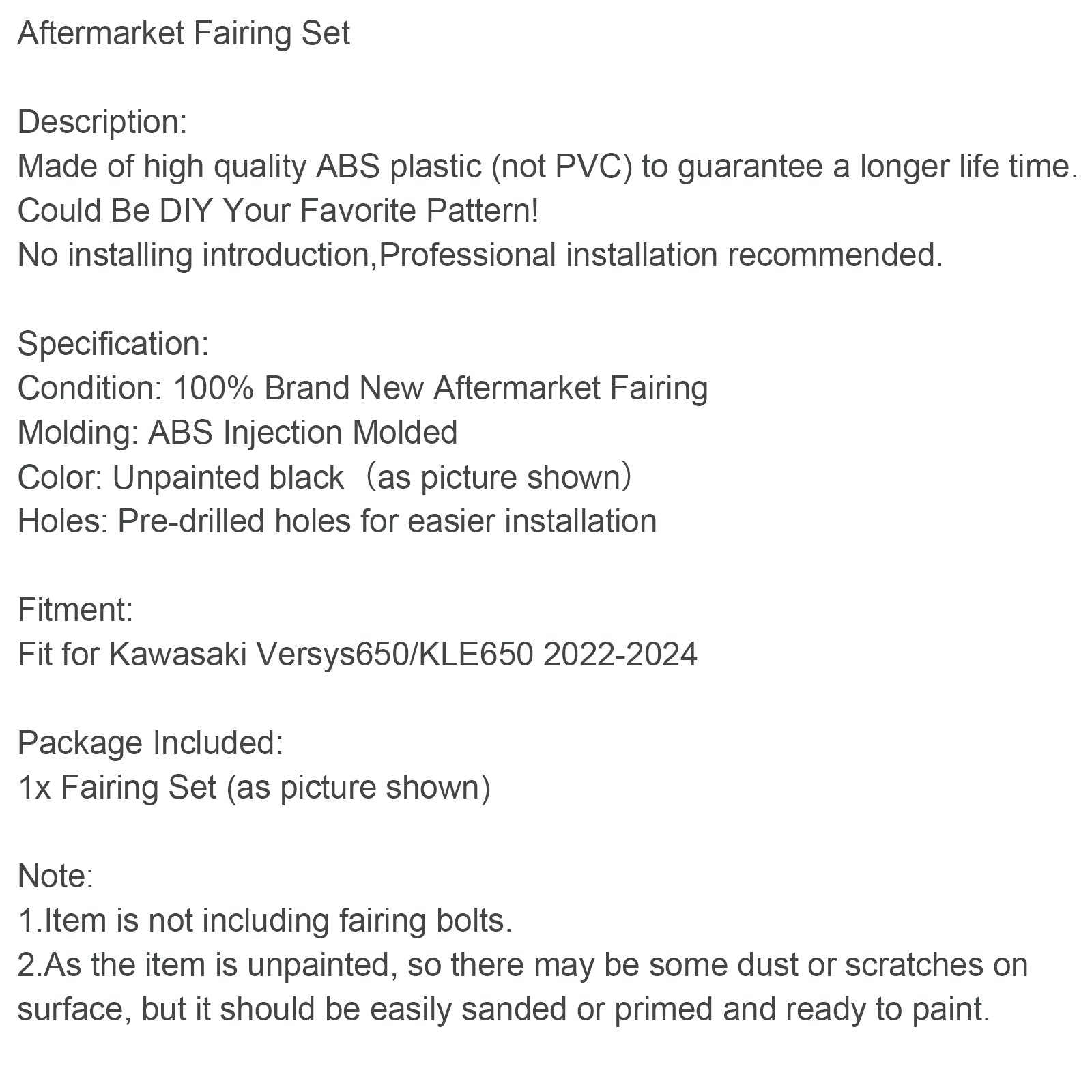 Carrosserie, ki se ne slika o injekciji za Kawasaki Versys 650 KLE 2022-2024