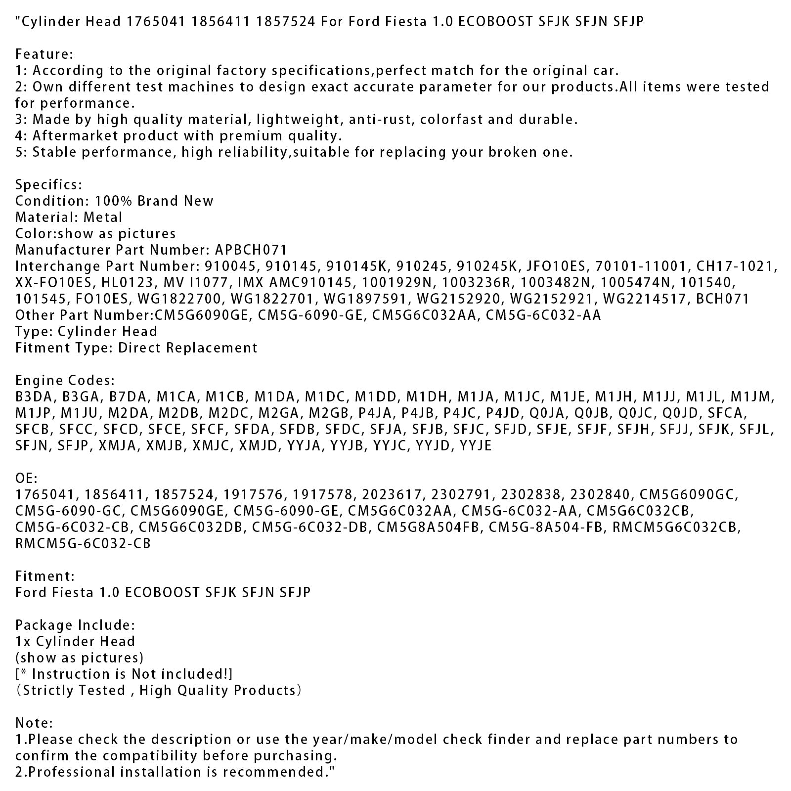 Culasses 1765041 1856411 1857524 para Ford Fiesta 1.0 EcoBoost SFJK SFJN