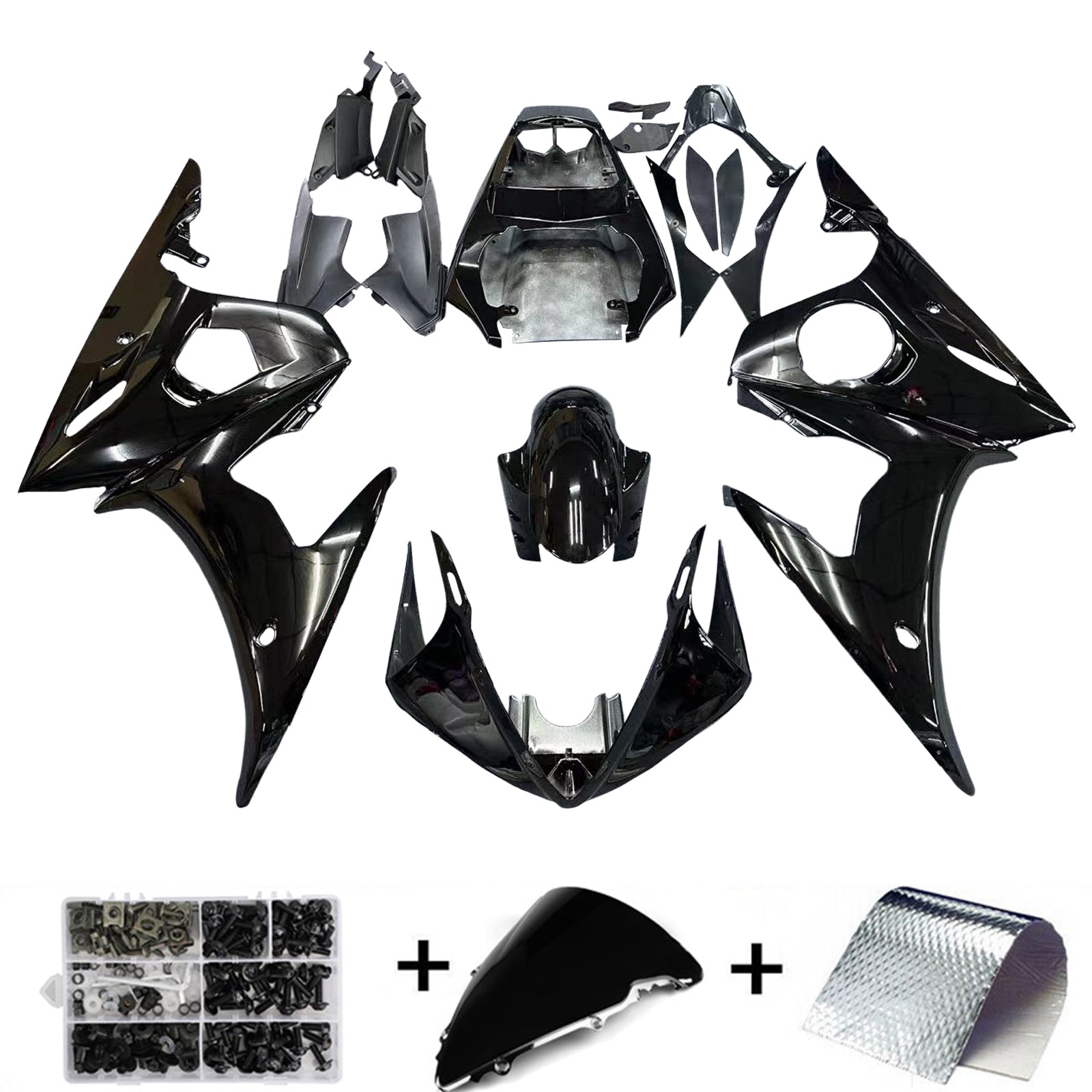 Kit de carénage en plastique moulé par injection noir brillant avec kit de vis pour Yamaha YZF R6 2005