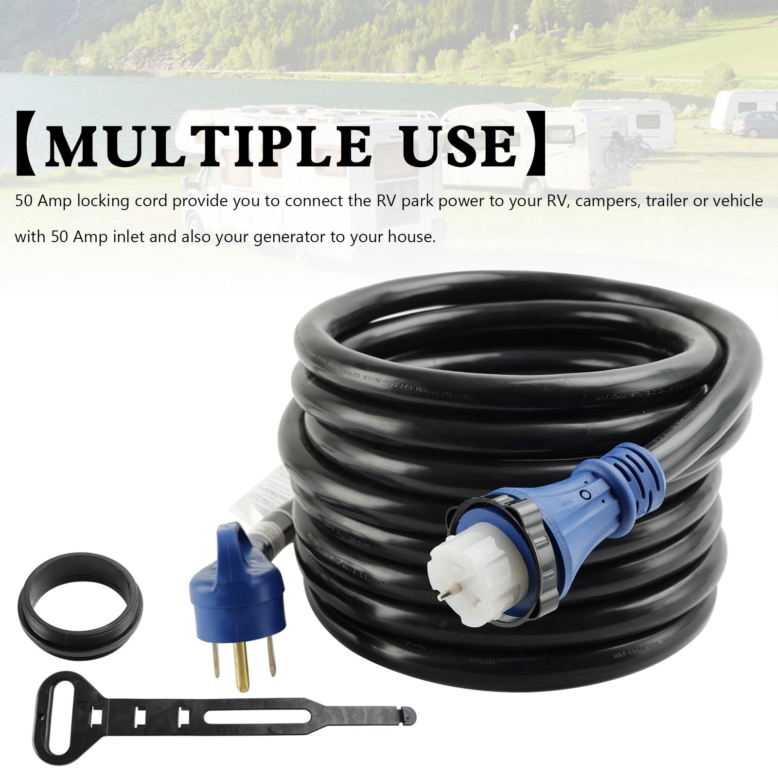 UL-gecertificeerd 50 Amp 25 Ft RV/generatorsnoer met vergrendelingsconnector voor campercamper
