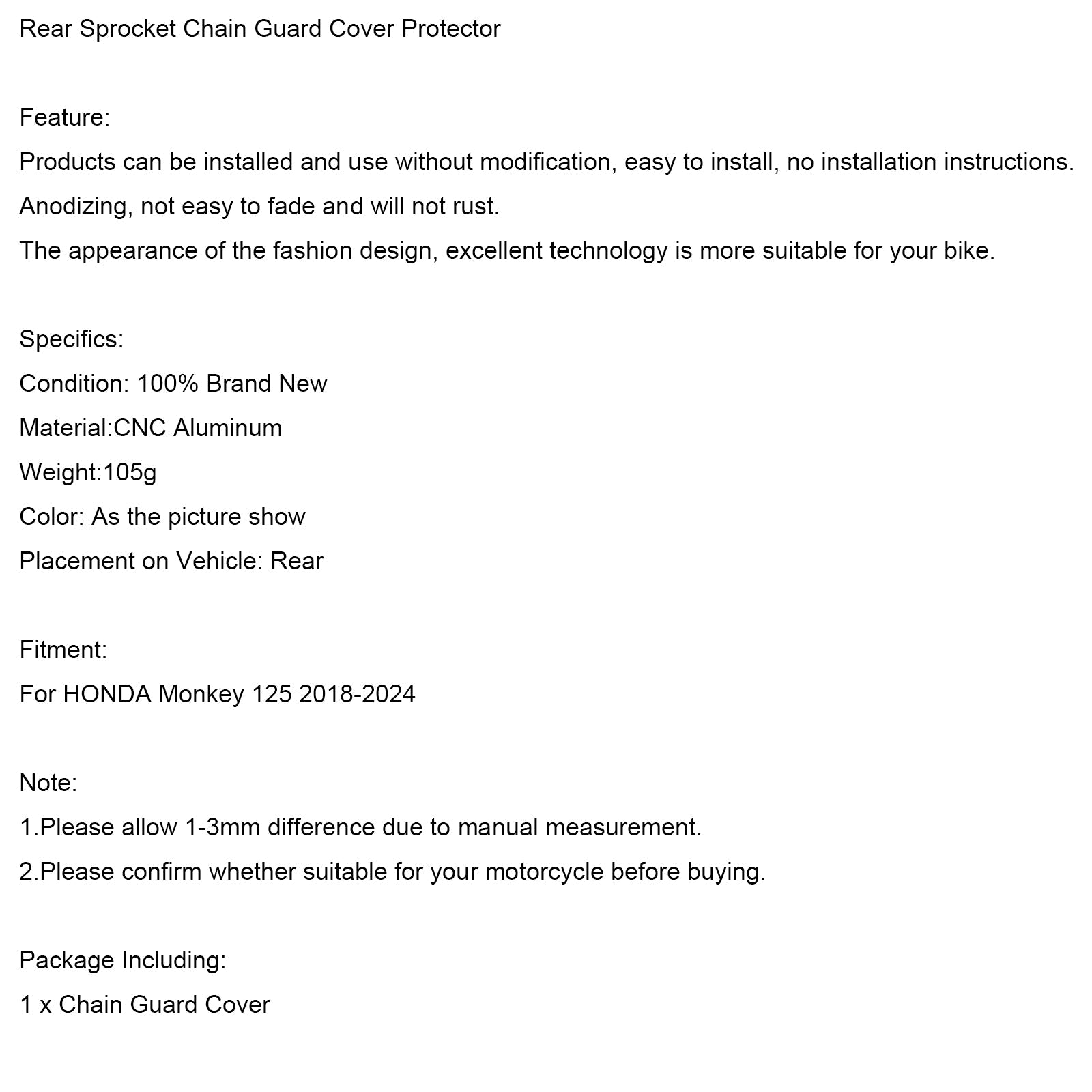 2018-2024 Honda Monkey 125 Protektor tylnej pokrywy łańcucha zębnika
