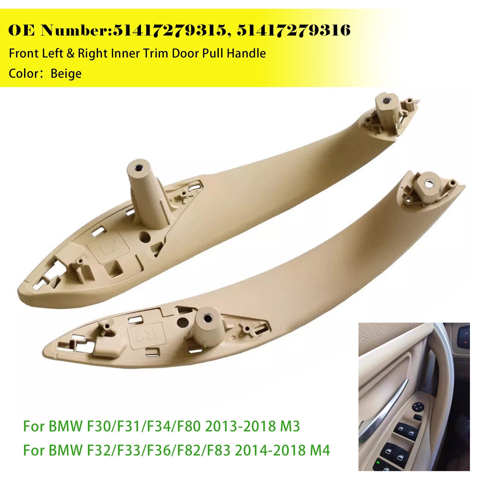 Links en rechts beige binnendeurgreepset voor BMW F30 F80 F31 F32 F33 F35