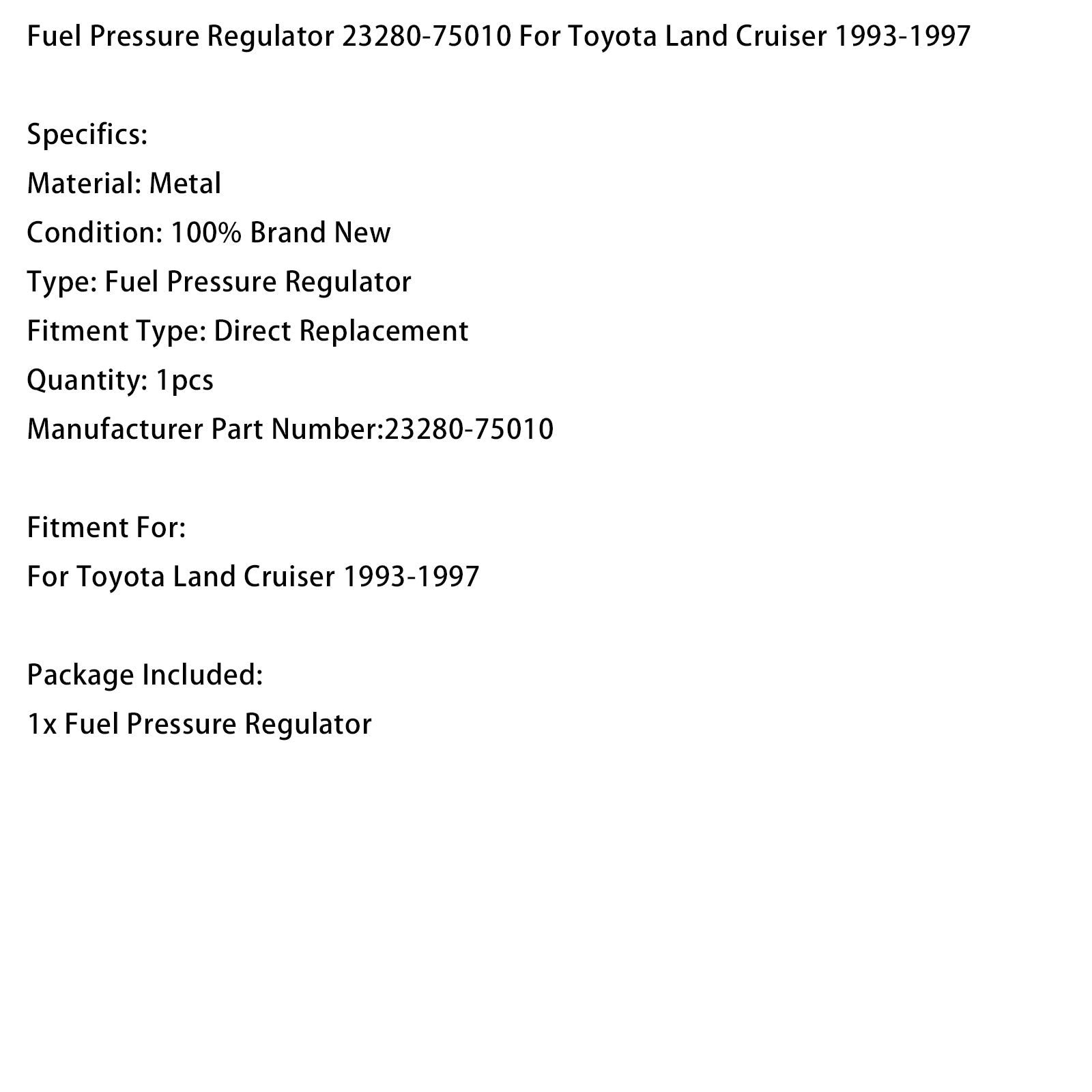 Regolatore di pressione del carburante per Toyota Land Cruiser 1993-1997, codice articolo 23280-75010