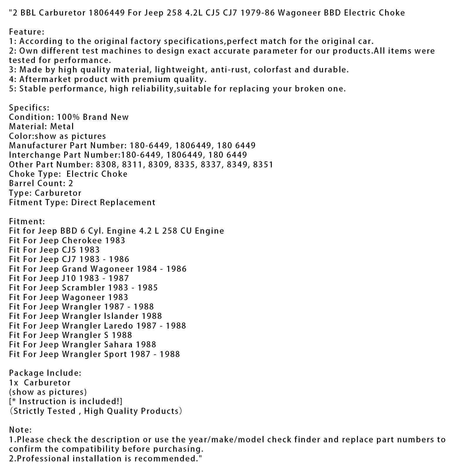 Uplinjač 1806449 za Jeep Wrangler S 2 BBL 1988