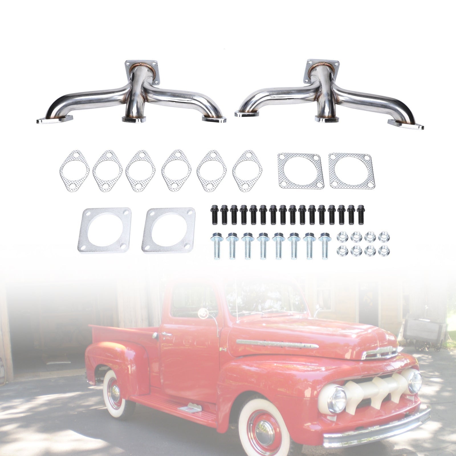 Encabezado de escape Shorty para recogida Ford Flathead V8 1932-1953 - Acero inoxidable