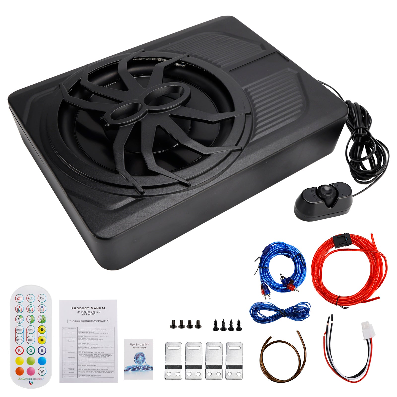 1200W Caisson de basses actif plat 10" 12V pour voiture, SUV et monospace, à installer sous le siège