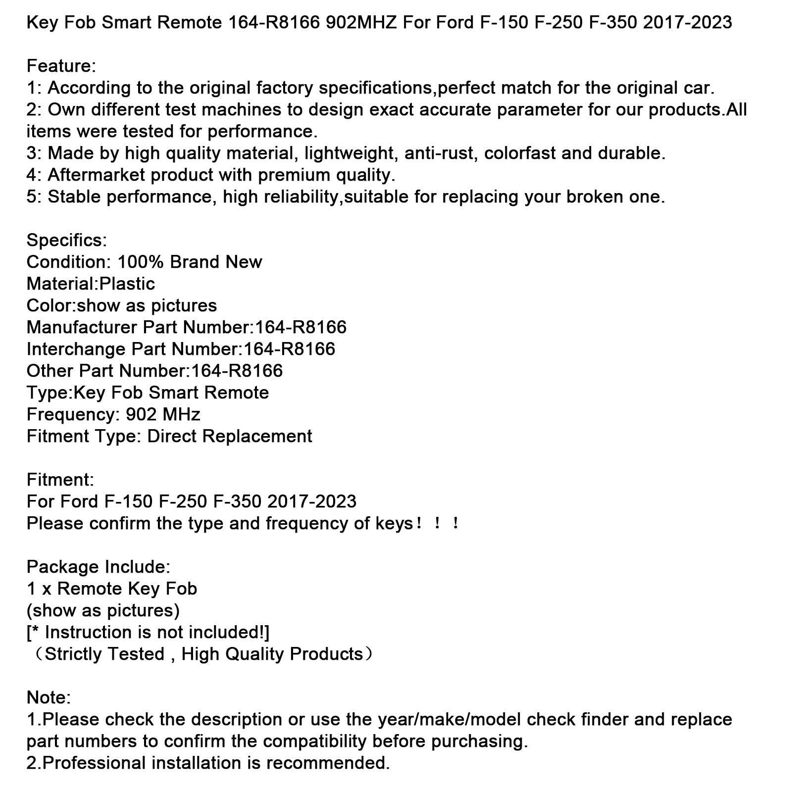 Telecomando intelligente 164-R8166 902 MHz per Ford F-150, F-250 e F-350 (2017-2023)