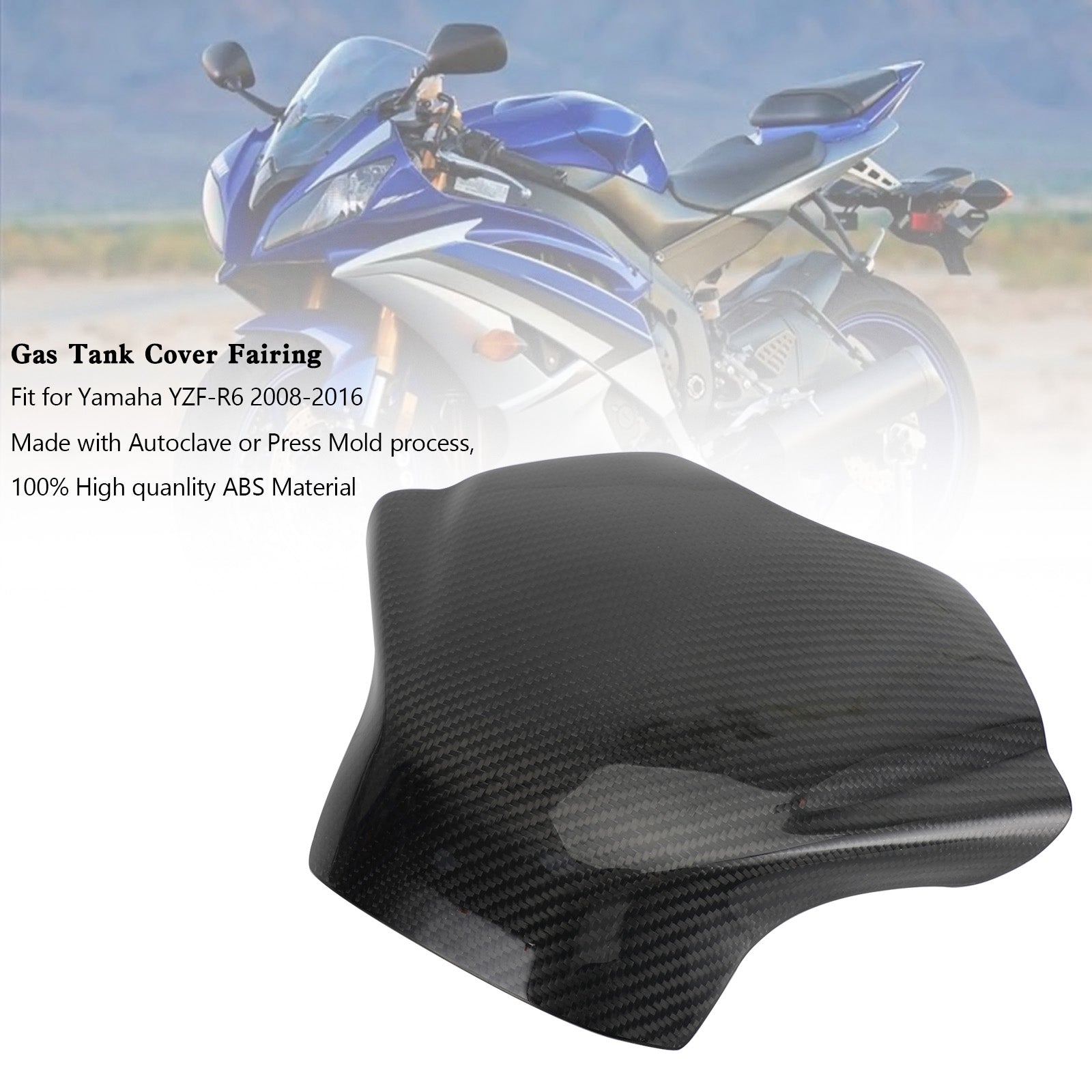 2008-2016 Yamaha YZF-R6 Carbone Protecteur de carénage de panneau de couverture de réservoir de gaz