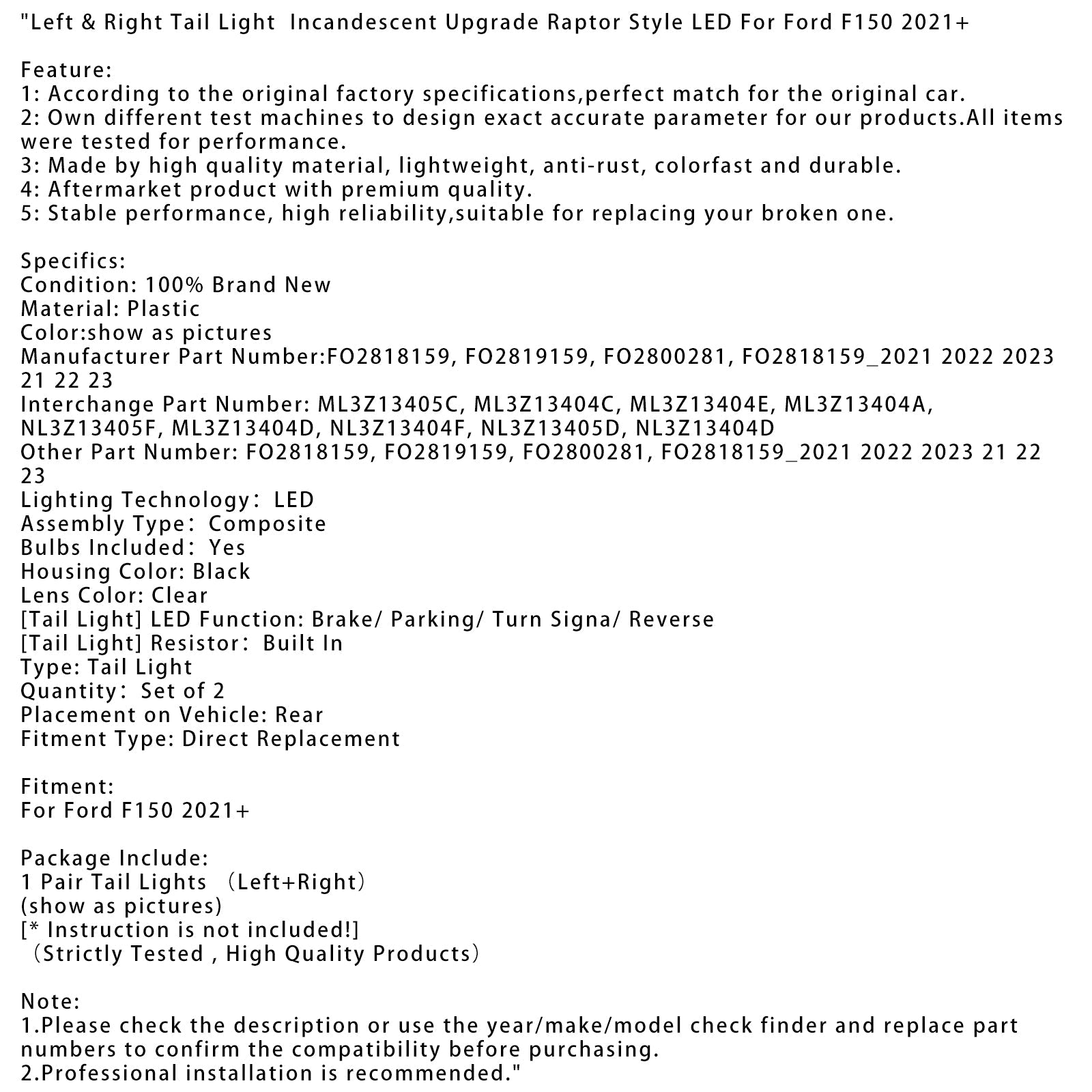 Levo in desno nazaj v LED Raptor Style za Ford F150 2021+