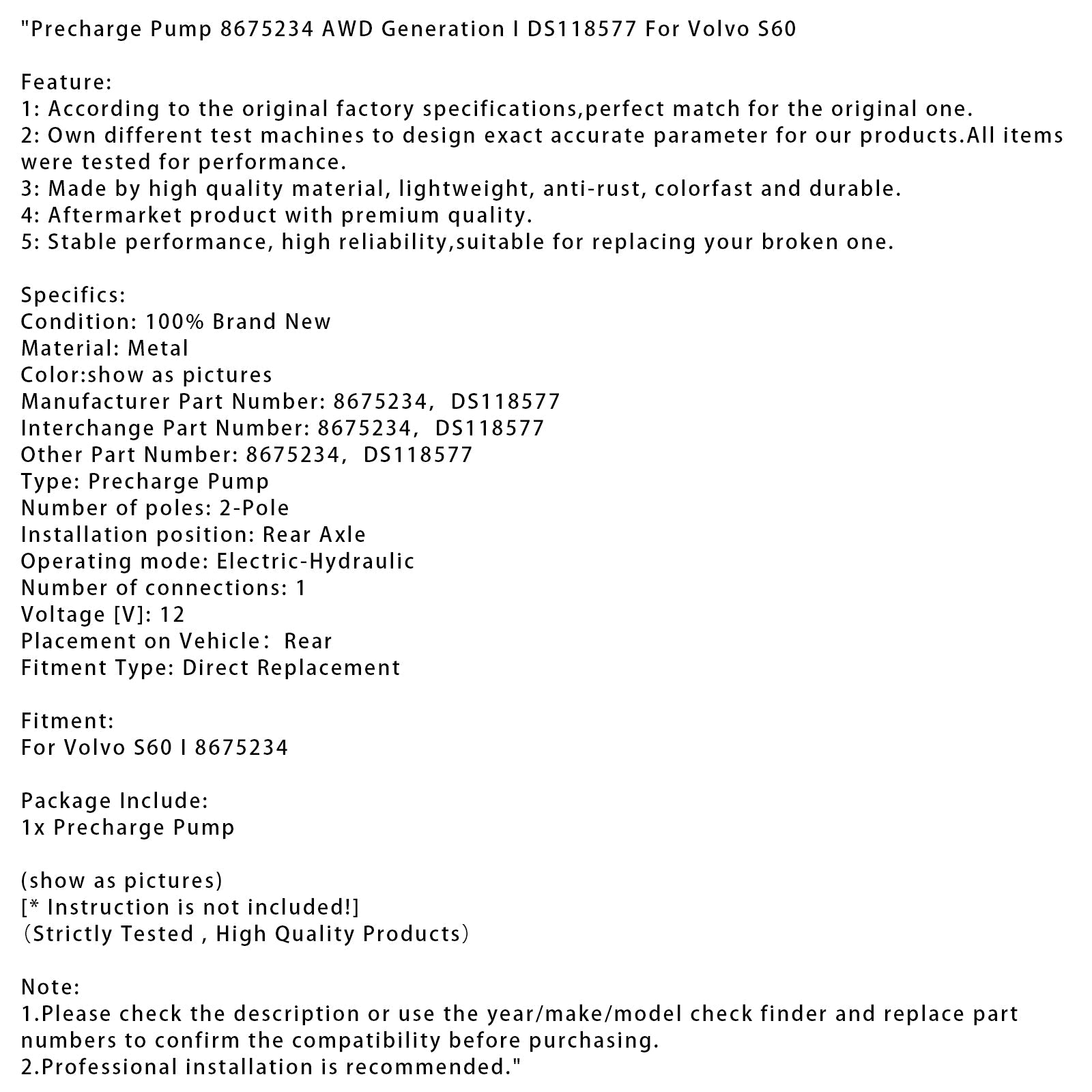 Volvo S60 8675234 AWD -sukupolvi I DS1185777777777777777