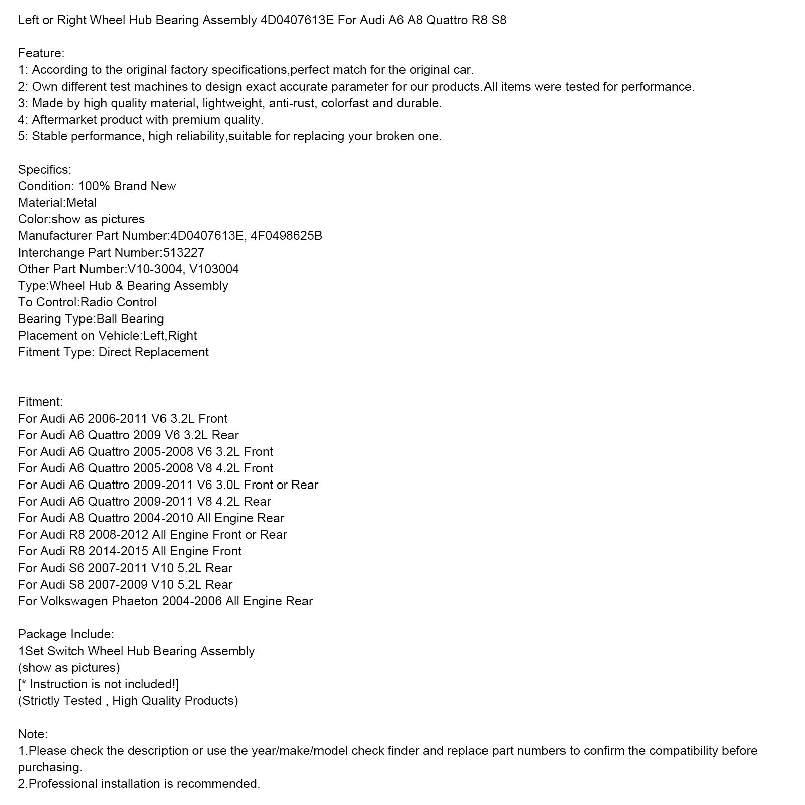 Achterwielnaaflagerassemblage voor Audi A6 Quattro V6 3.2L (2009) 4D0407613E